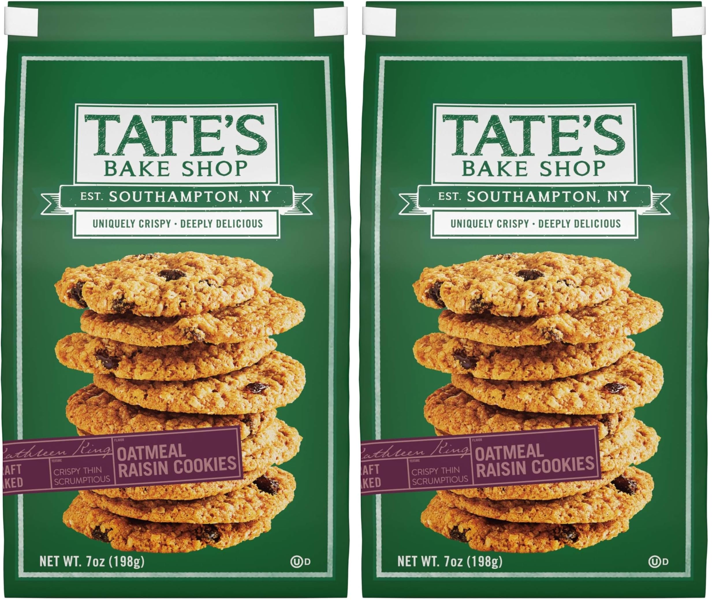 Tate's Bake Shop Oatmeal Raisin Cookies, 7 oz (Pack of 2)