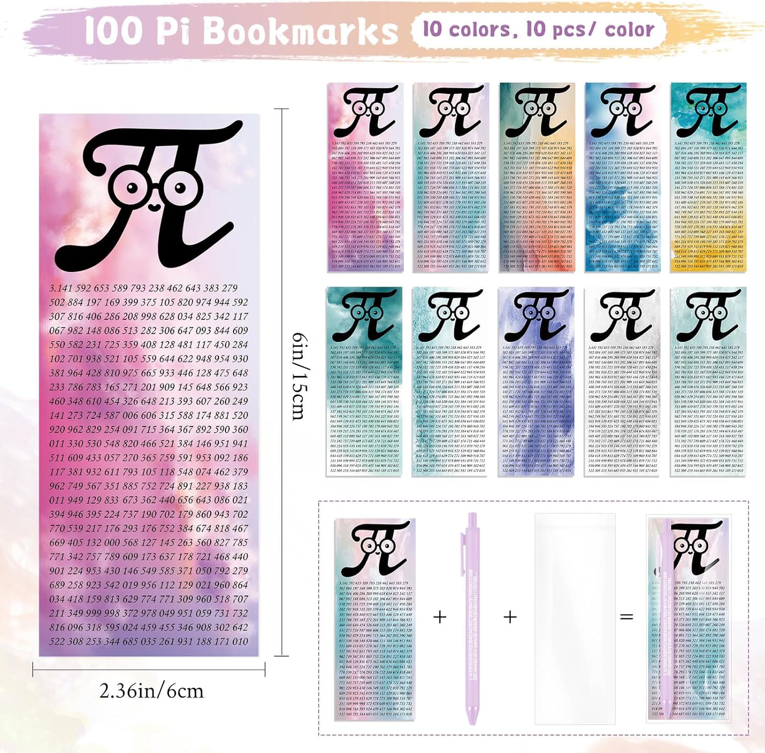 Sayglossy 100 Set Class of 2026 Pi Gift for Student End of School Math Party Favor 3.14 Pi Pen Symbol Bookmark Graduation Classroom Award Teacher Math Lover Club Supplies Gift Birthday Party Favor