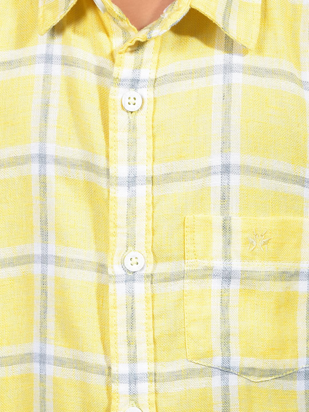 Crimsoune Club Boy's Yellow Checked 100% Cotton Shirt (13-14Y) 3