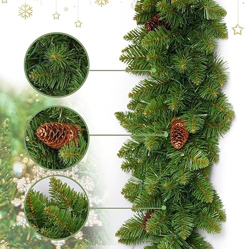 Miniatura 3 de CHILLSUN Guirnalda de Navidad preiluminada de 9 pies con luces, guirnaldas para decoración de Navidad, para mantel y exteriores con bayas y bolas