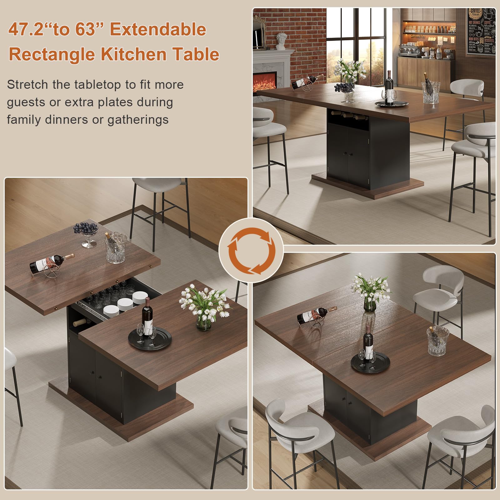 Tavolo da pranzo allungabile in finto marmo per 4 – 6 cm, moderno, espandibile da 119 a 160 cm, tavolo da cucina e soggiorno, elegante design rettangolare con soluzioni di stoccaggio, mobili