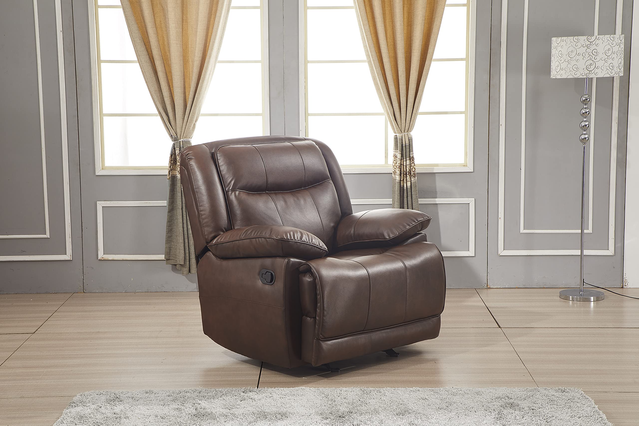 Betsy Furniture Bonded Leather Reclining Sofa Couch Set Living Room Set 8006 (Brown, Glider Chair)