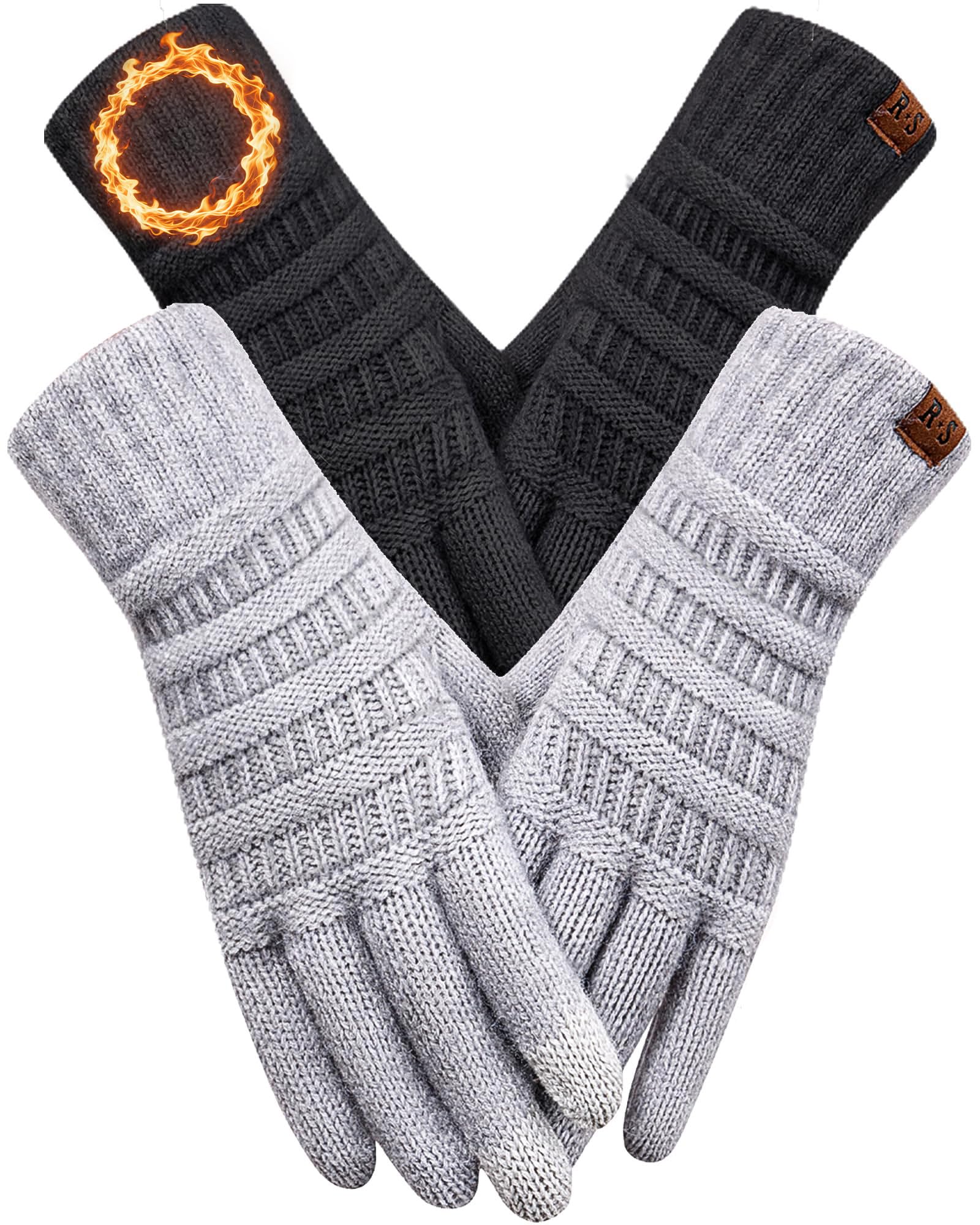 REACH STAR 2 Pairs Winter Gloves for Women Touch Screen Warm Knit Thermal Gloves for Cold Weather Gifts