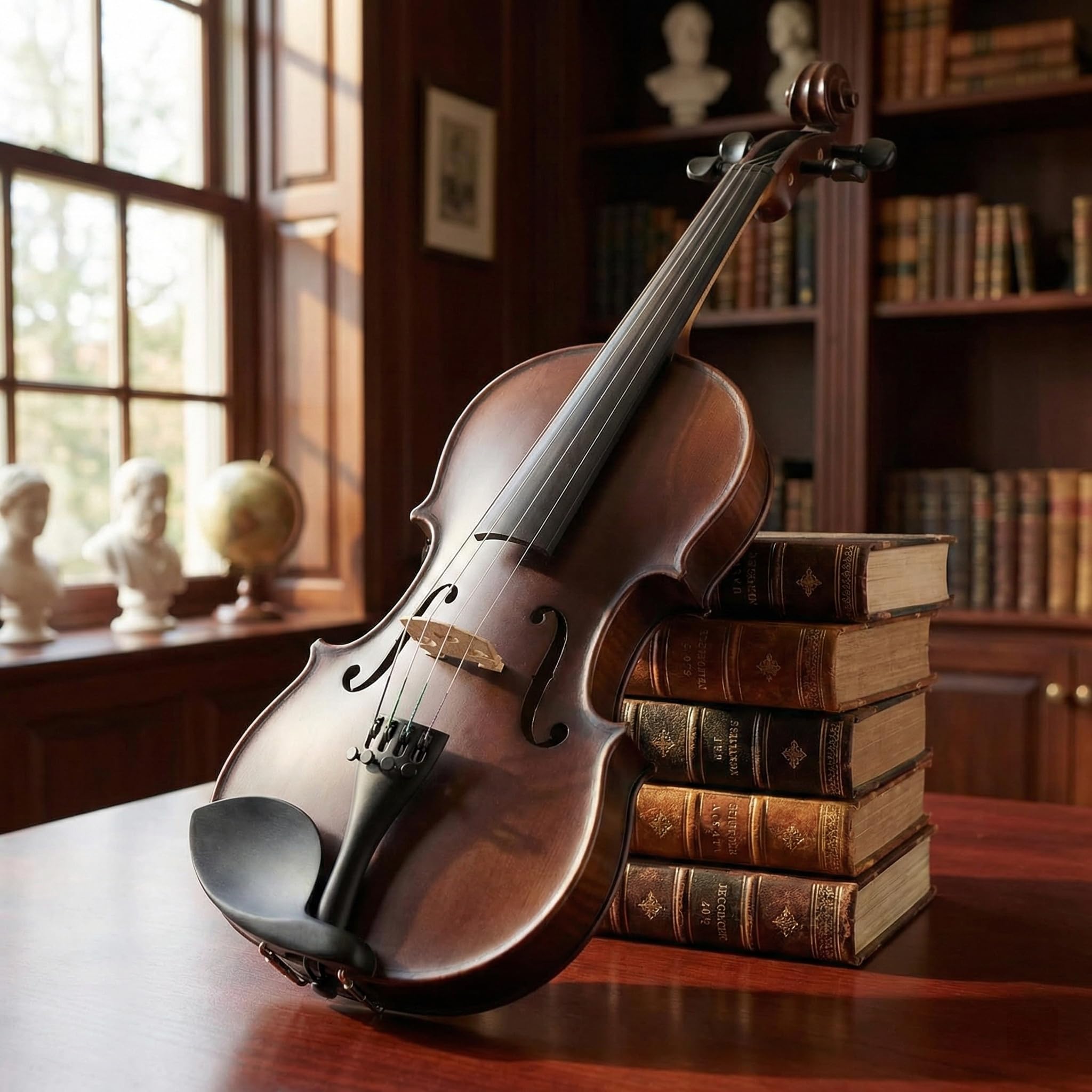 Violine 4/4, Handgefertigt aus Massiv-Fichten- & Ahornholz mit Ebenholz-Griffbrett - Komplettset mit Hartschalenkoffer, Bogen & Zubehör für Anfänger und Fortgeschrittene