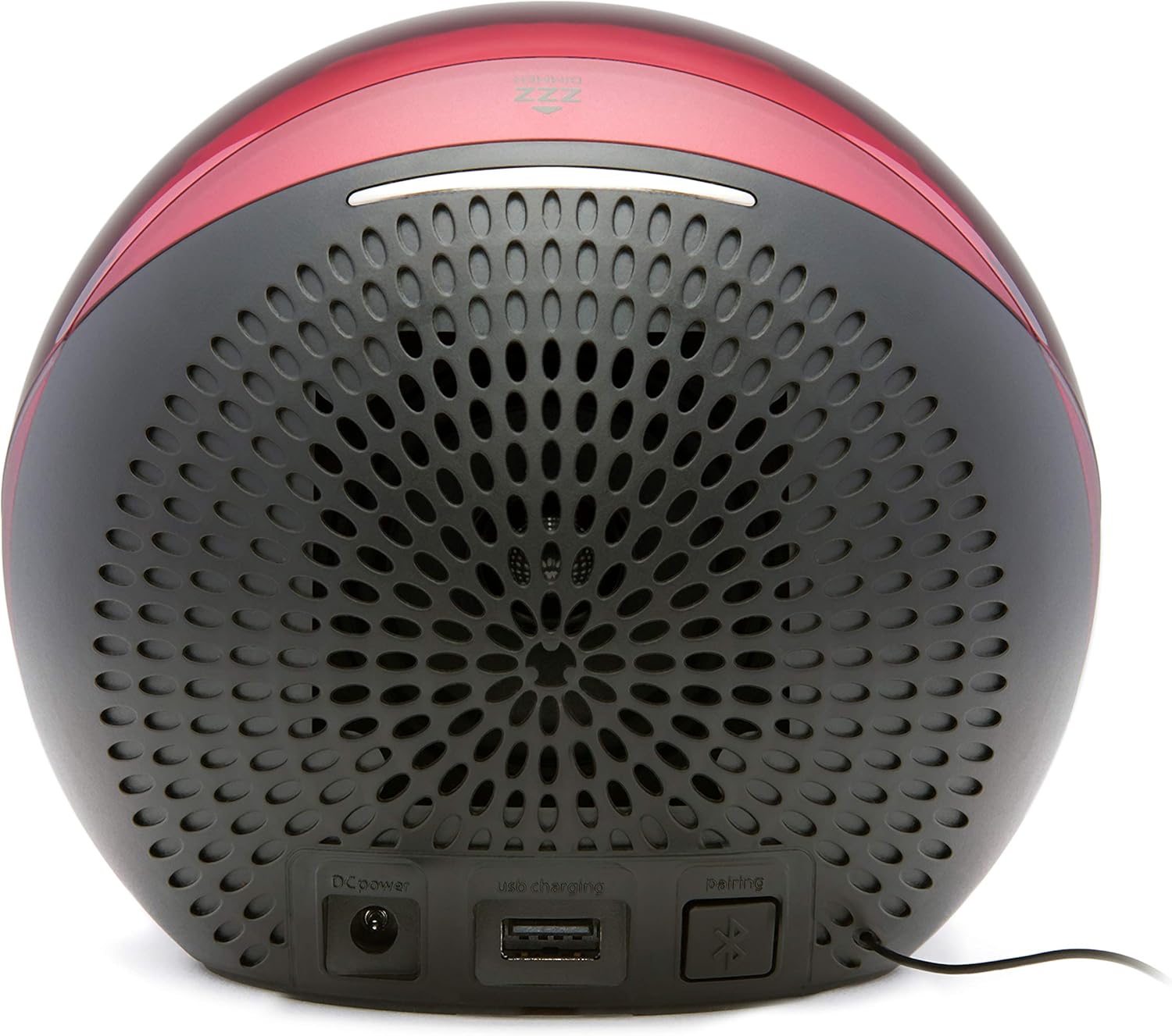 Rear view of the iHome iBT297 showing the DC power input, USB charging port, and pairing button.