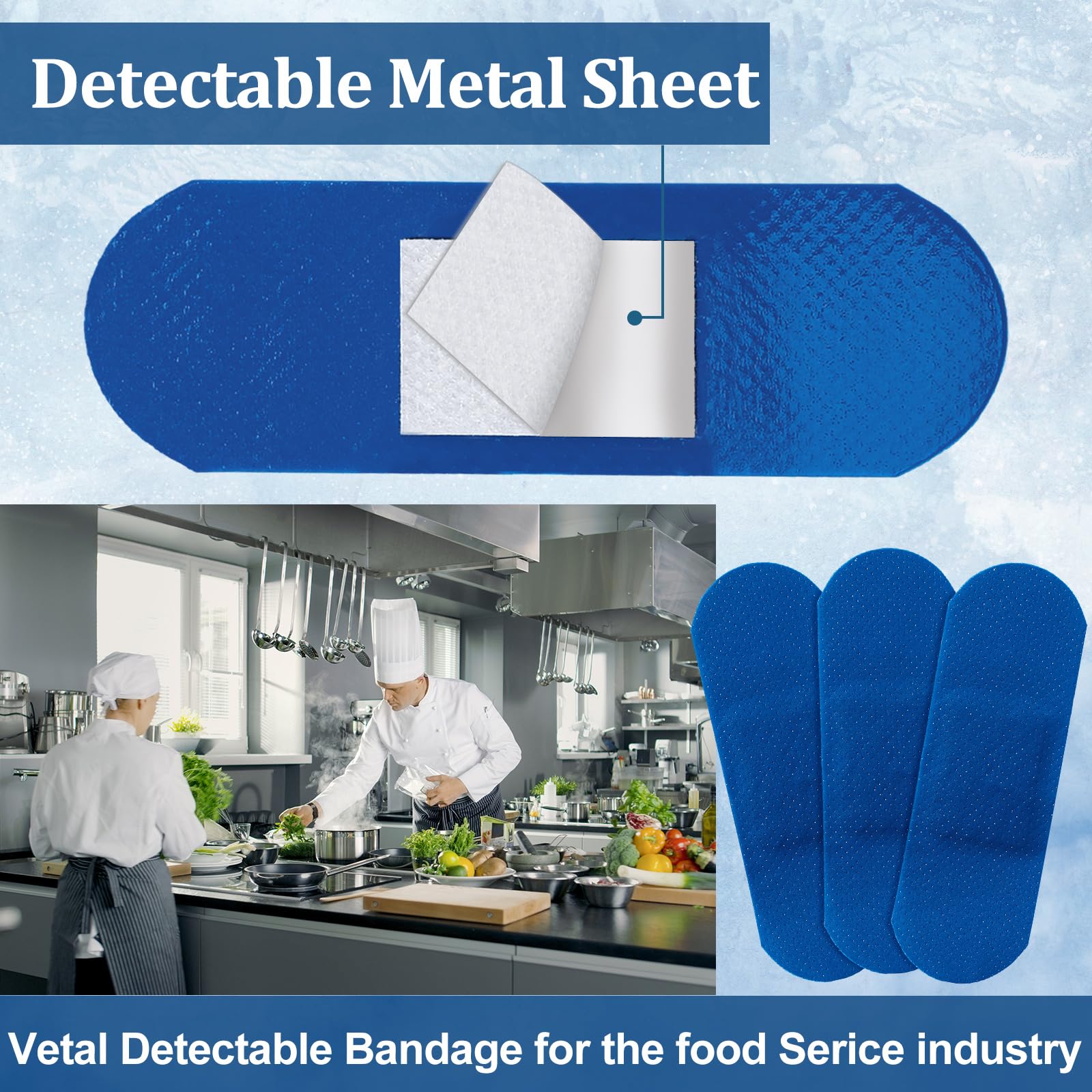 Geiserailie 120 bende blu rilevabili per la cura delle dita, impermeabili, flessibili, antiaderenti, senza lattice, per catering, kit di primo soccorso, cura e protezione delle ferite (2,5 x 7,6 cm,