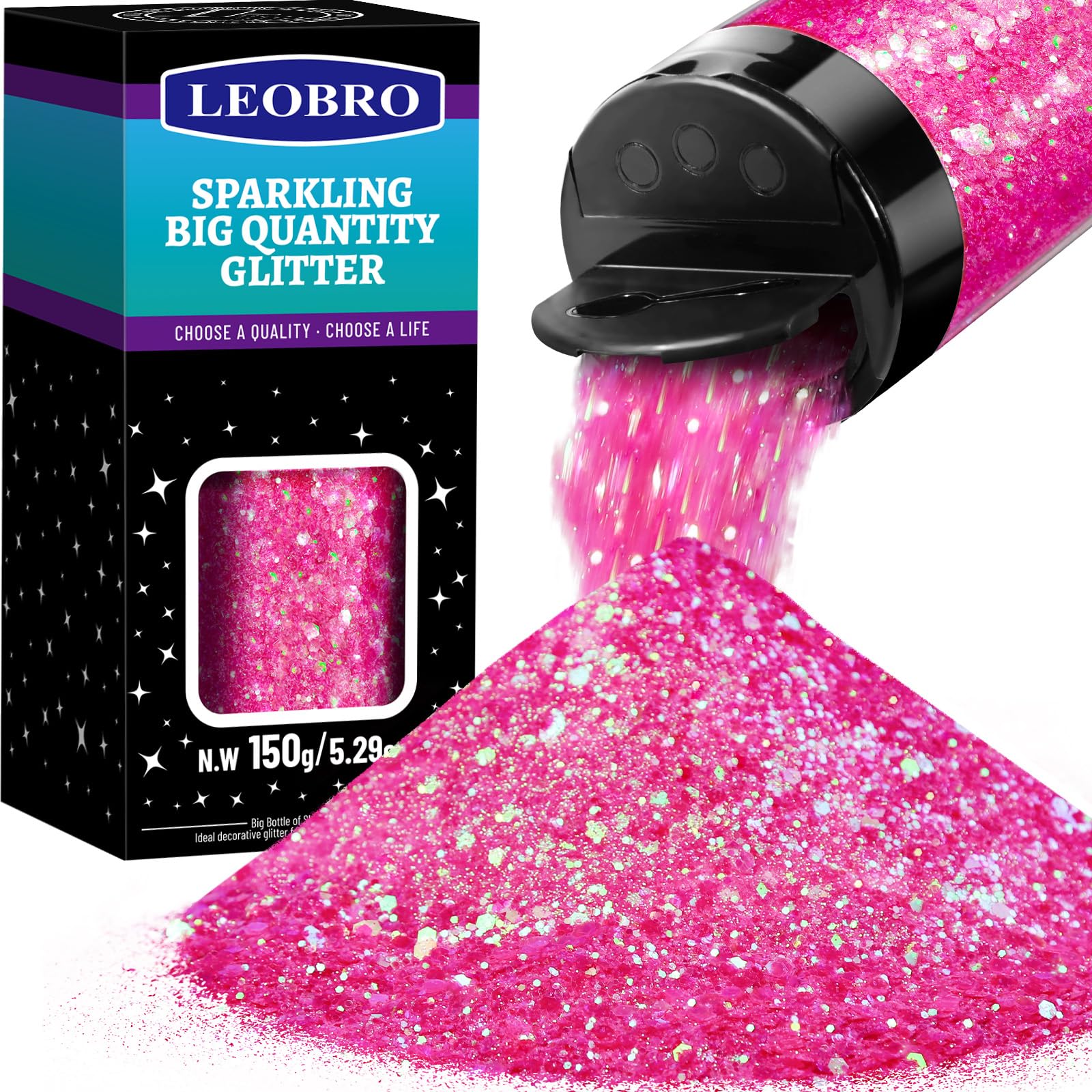 Amazon.com: LEOBRO Pink Glitter, 150g/5.29oz Hot Pink Chunky