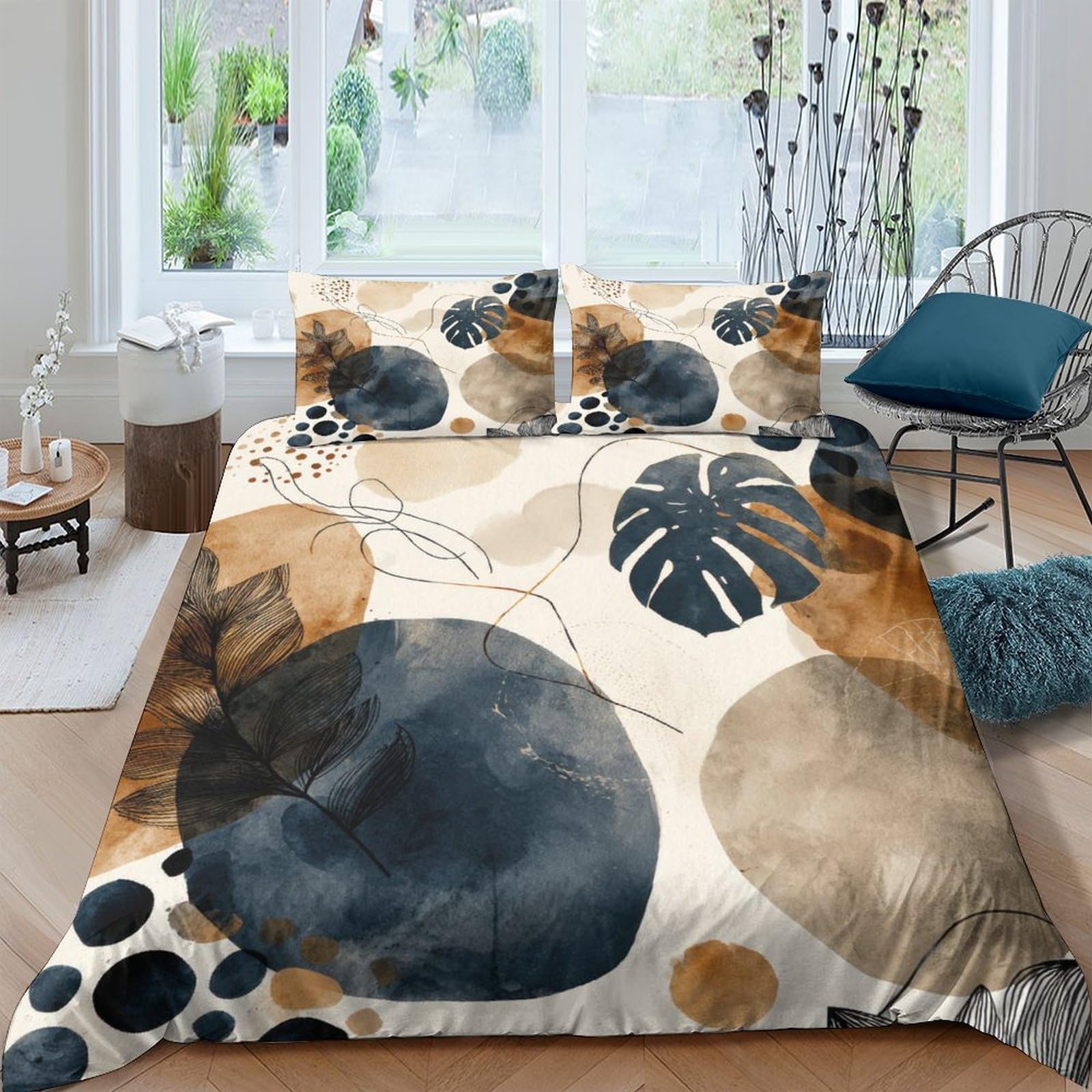 Ctjqhvkz Style-4 3D Printed Abstract Watercolor Fitted Sheet Microfiber Soft Brown Black Leaf Bed Cover For Bedroom Dorm Mattress Decor Single（135X200cm）