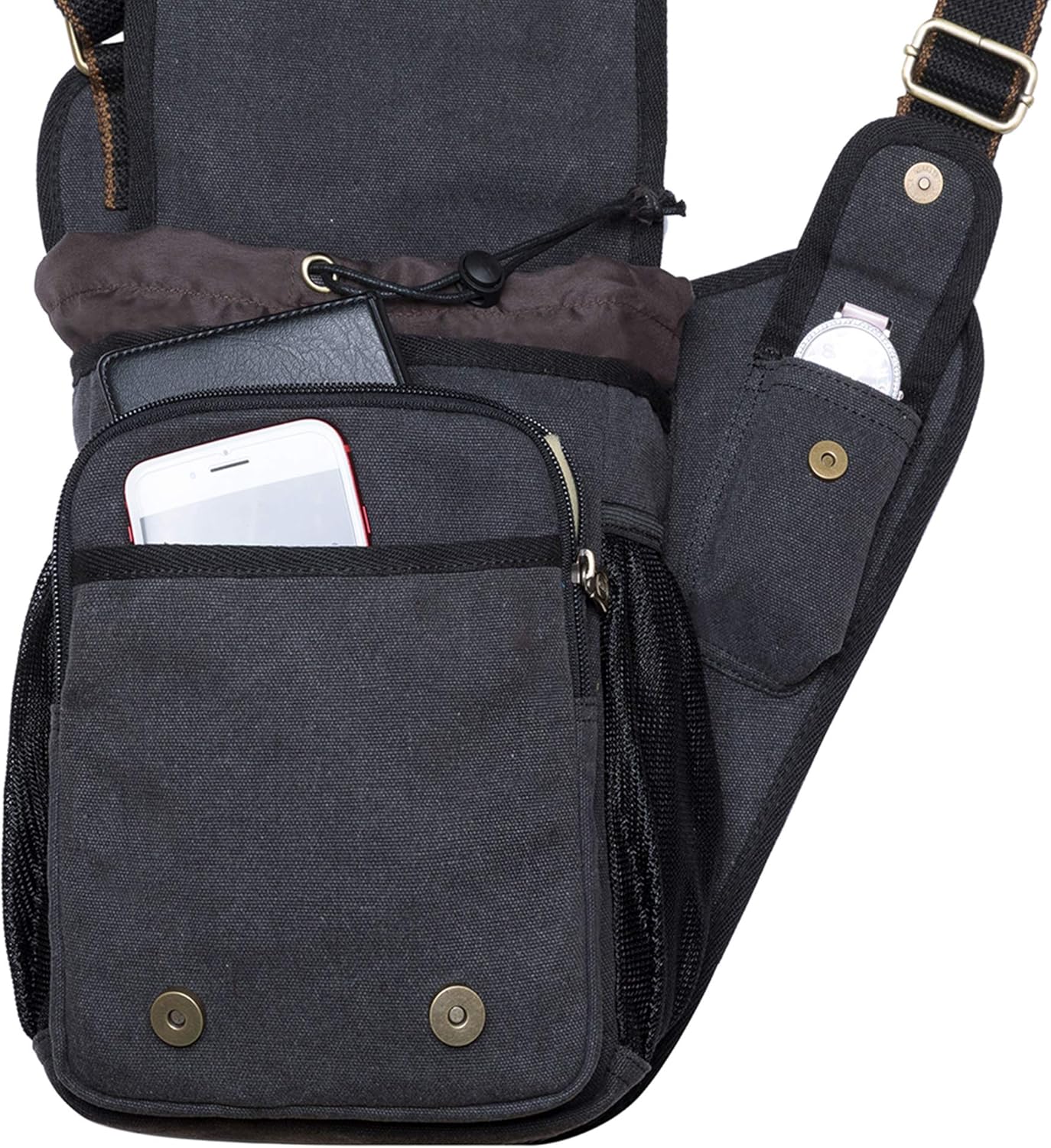 Mens Vintage Canvas Shoulder Messenger Bag Chest Leather Patchwork Messenger Bag