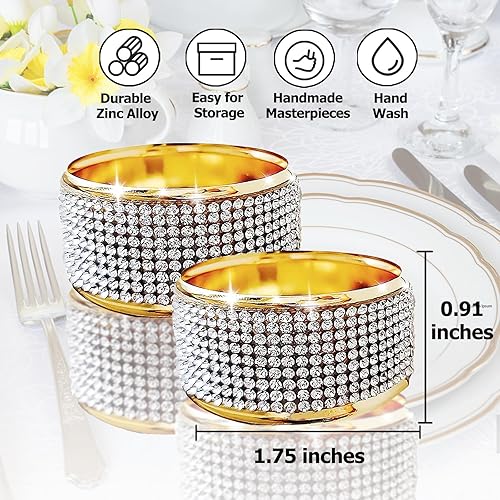 Miniatura 2 de Juego de 12 servilleteros de diamantes  Servilleteros plateados con diamantes de imitación para decoración de mesa de boda, banquete, despedida de
