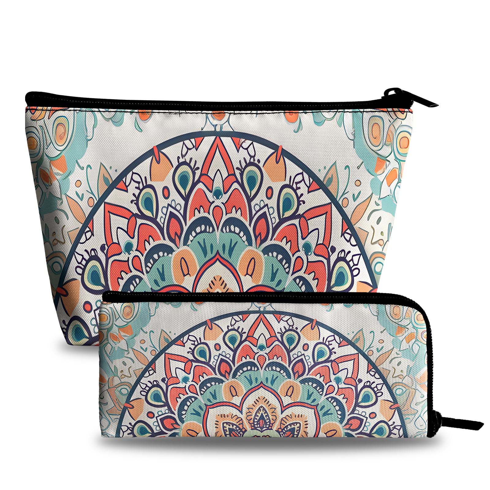 Mandala Makeup Bag Cosmetic Bag for Women,1Pcs Large Capacity Makeup Bags and 1Pcs Pencil Case Makeup Brushes Storage Bag Travel Toiletry Bag Organizer