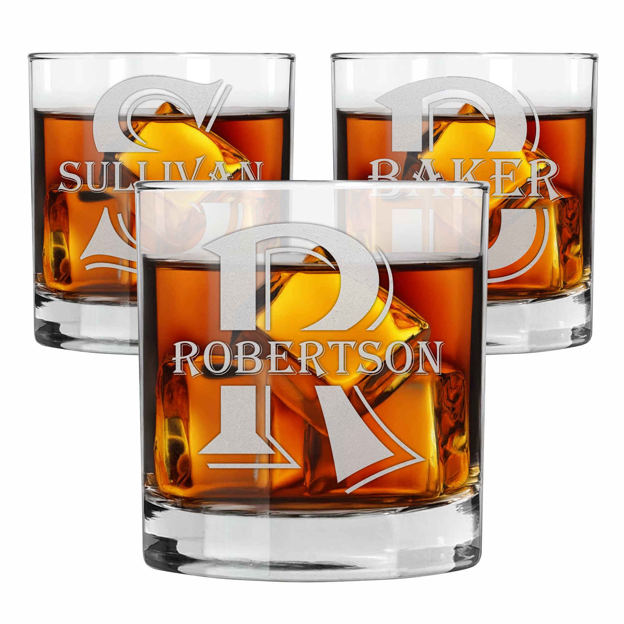 Blue Ridge Mountain Gifts - Custom Engraved Whiskey Glass - 11 oz Old Fashioned Tumbler - Personalized Monogram with Last Name - Wedding, Groomsmen,