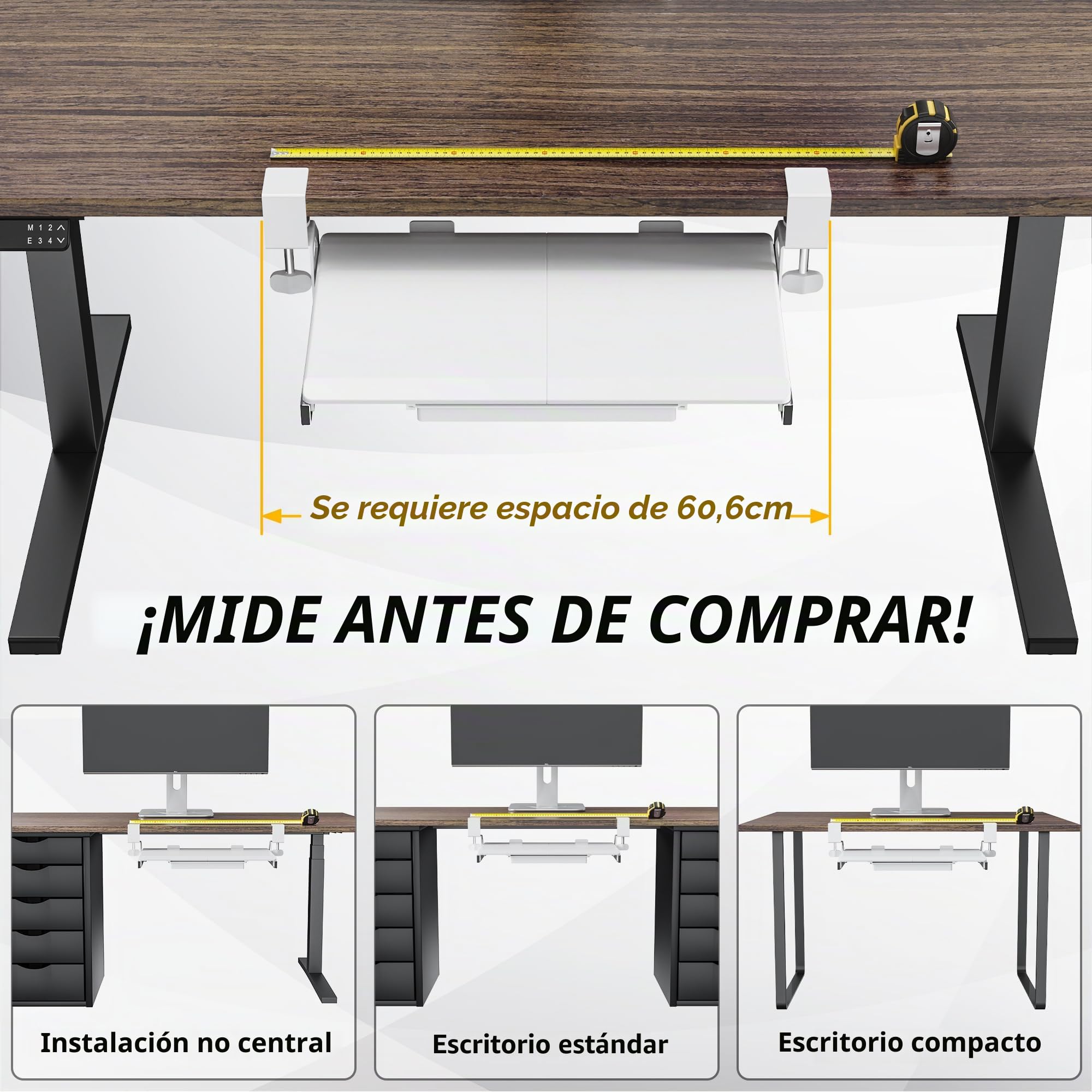 ETHU Bandeja para Teclado Bajo Mesa, Soporte para Teclado 500x300 mm con Abrazadera en C, Bandeja Teclado Deslizante y Ergonómica, Blanco