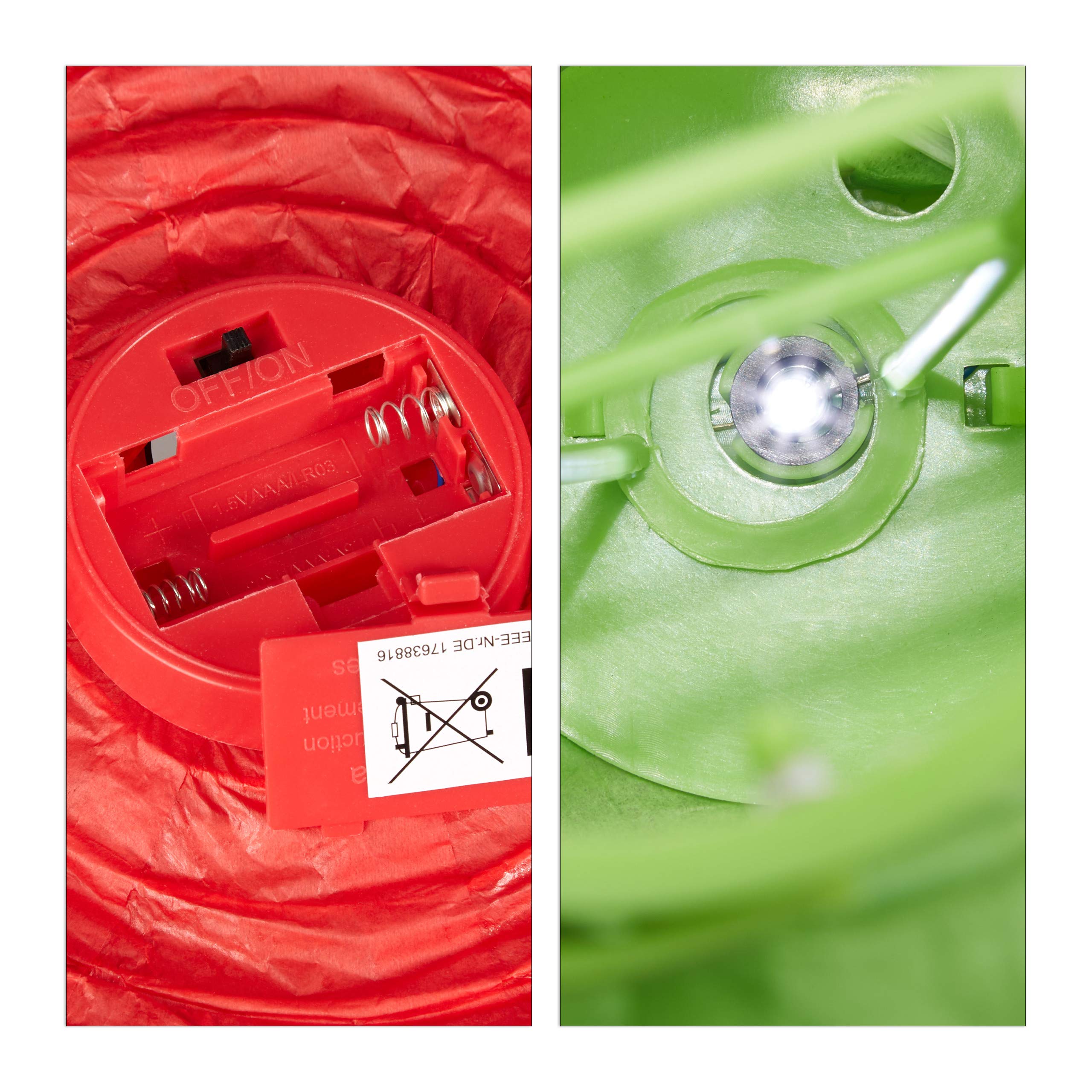 Relaxdays Kolorowe lampiony LED, 10 sztuk, zasilanie bateryjne, do użytku na zewnątrz i wewnątrz, do zawieszenia, papierowe latarnie Ø 20 cm, kolorowe