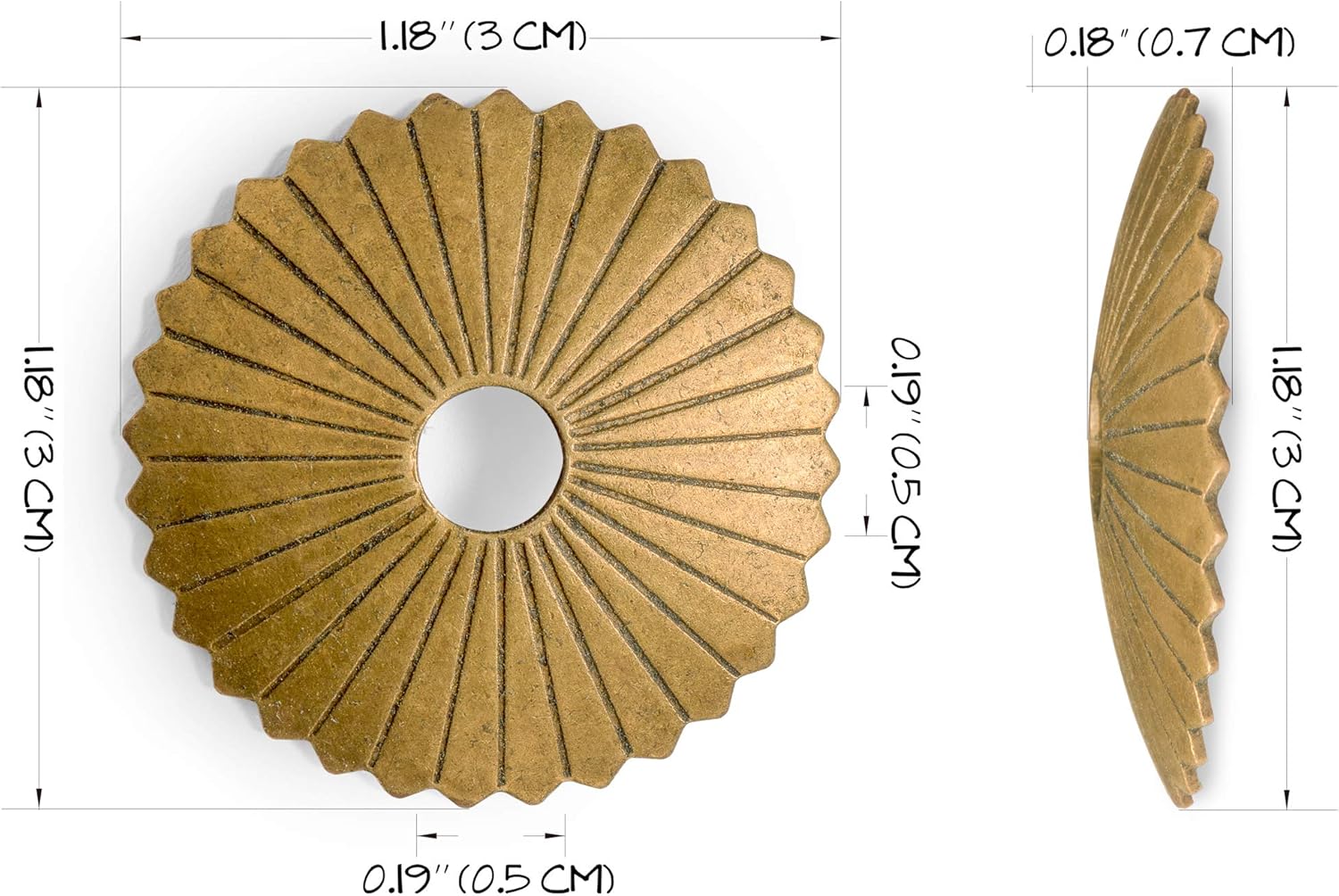 Hardware Philosophy Radial Brass Backplate Washers Hardware 1.2 Inches - Set of 10 - Architectural, Interior Design, Doors, Furniture Cabinet Customization Hardware