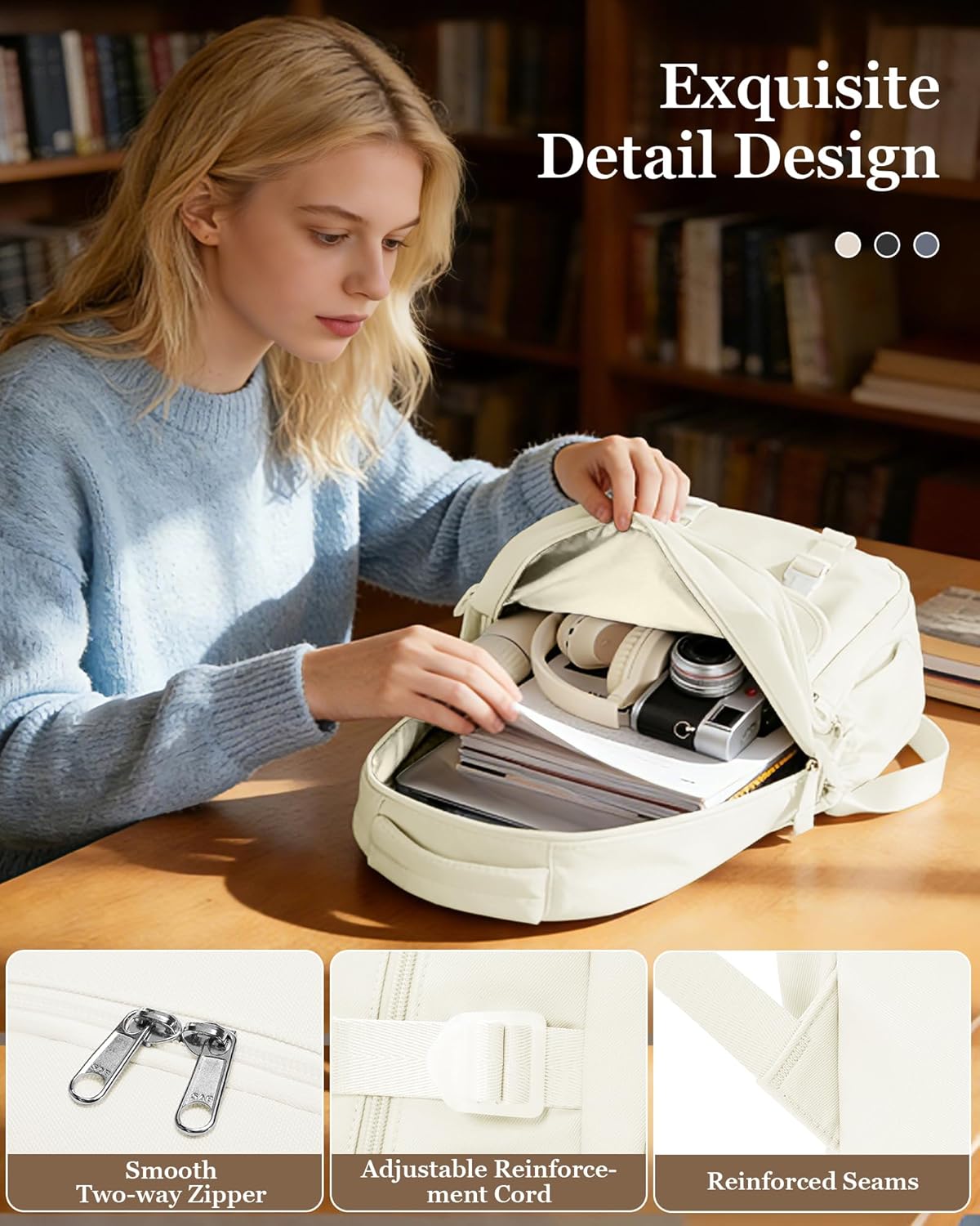 Waterproof Aesthetic Backpack For School, Cute High School Bookbag For Teen Girls Boys, Lightweight Casual Daypack Backpack For Women Men, College Backpack With Lots Of Pockets（Beige）