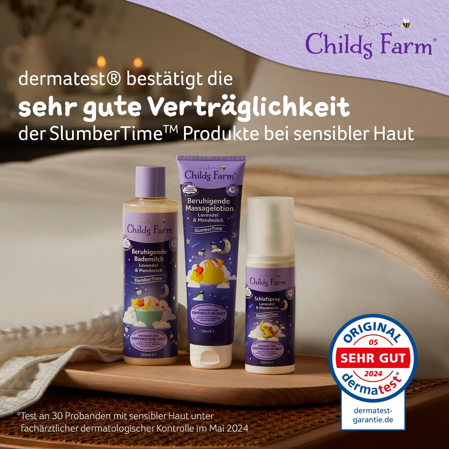 Childs Farm SlumberTime uspokajające mleczko do kąpieli, lawendowe i księżycowe, 250 ml, delikatne kąpiele piankowe przed snem, dla wrażliwych lub skłonnych do egzemy noworodków, skóry niemowląt i