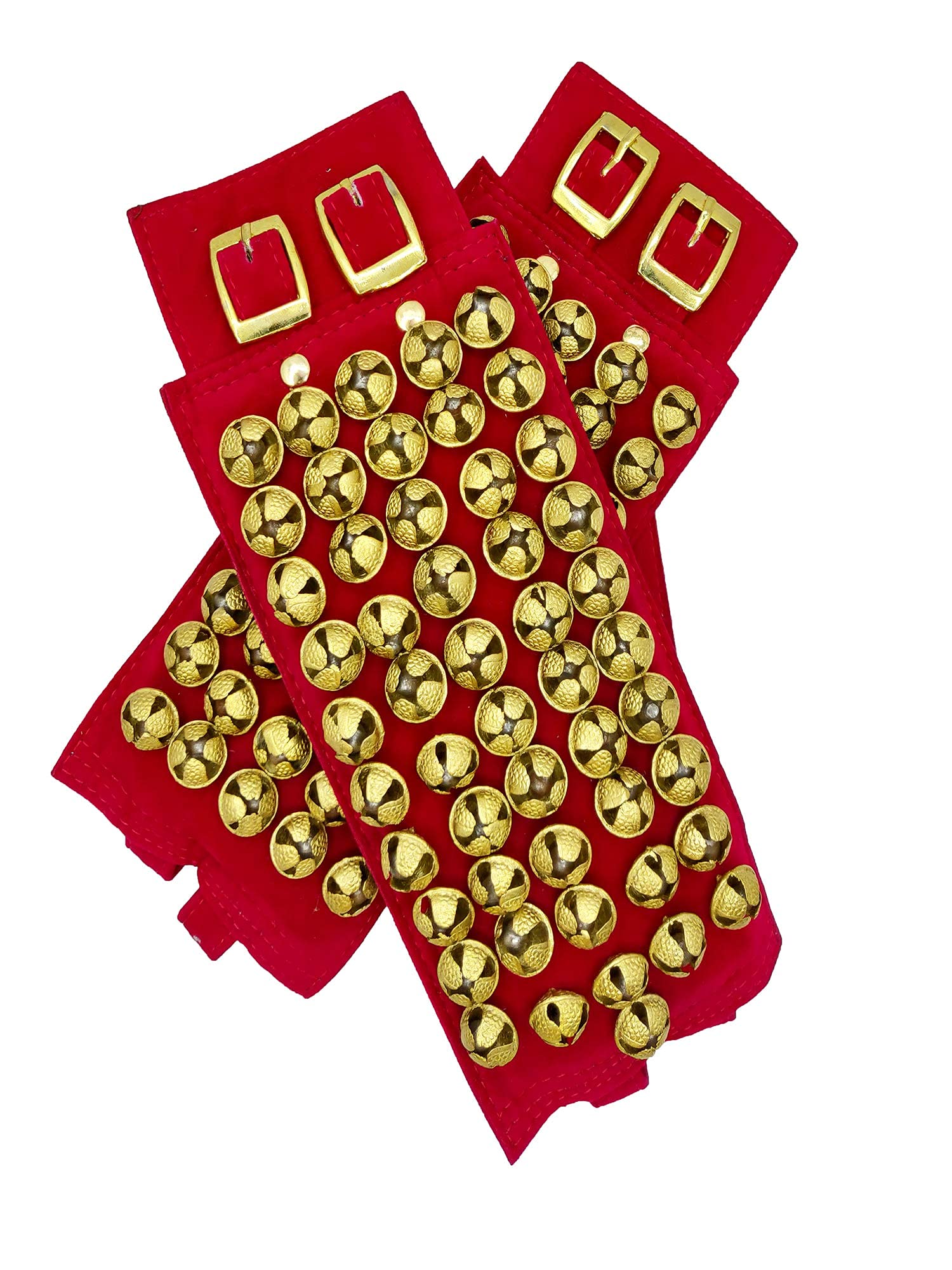 Shri Kalaivani Brass Ghungroo Ankle Bells Velvet Pad for Classical Kathak Dance with Adjustable Strap - Maroon