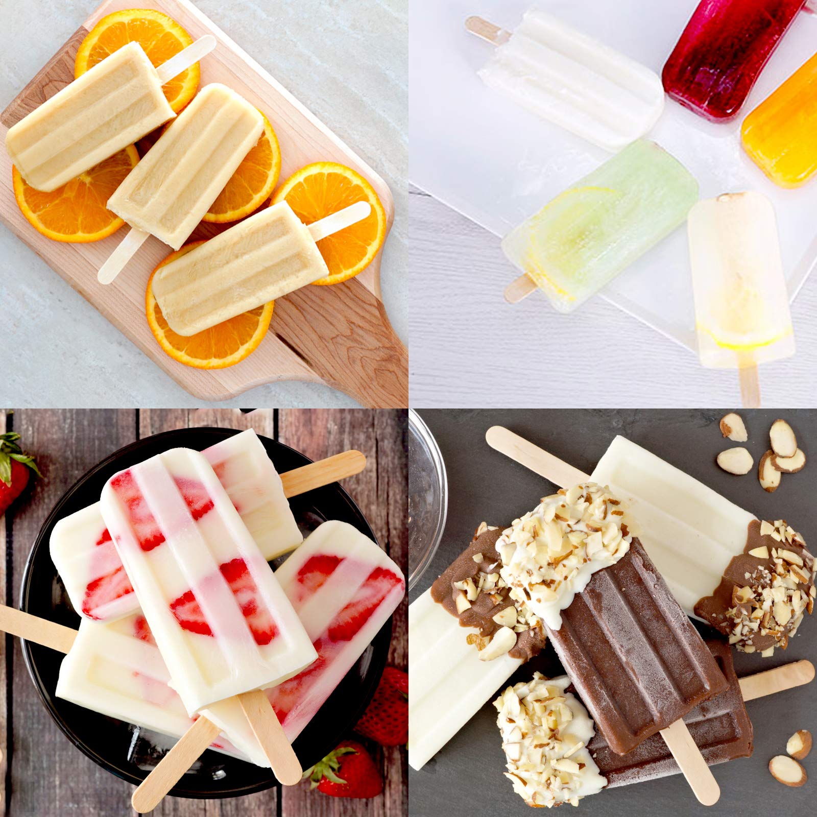 Ozera 10-Cavity Reusable Silicone Popsicle Molds, Easy Release Popsicle Maker Molds, Ice Pop Molds with 50 Sticks & 50 Bags