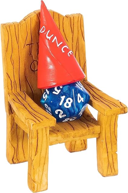 DND Dice Jail - Time Out Chair & Dunce Hat - Punish Your Bad Dice in Our Chair of Shame - Accessories/Gift for Dungeons and Dragons. Miniature Chair & Cap Works for All D&D Dice D20, D10, D8, D6, D4