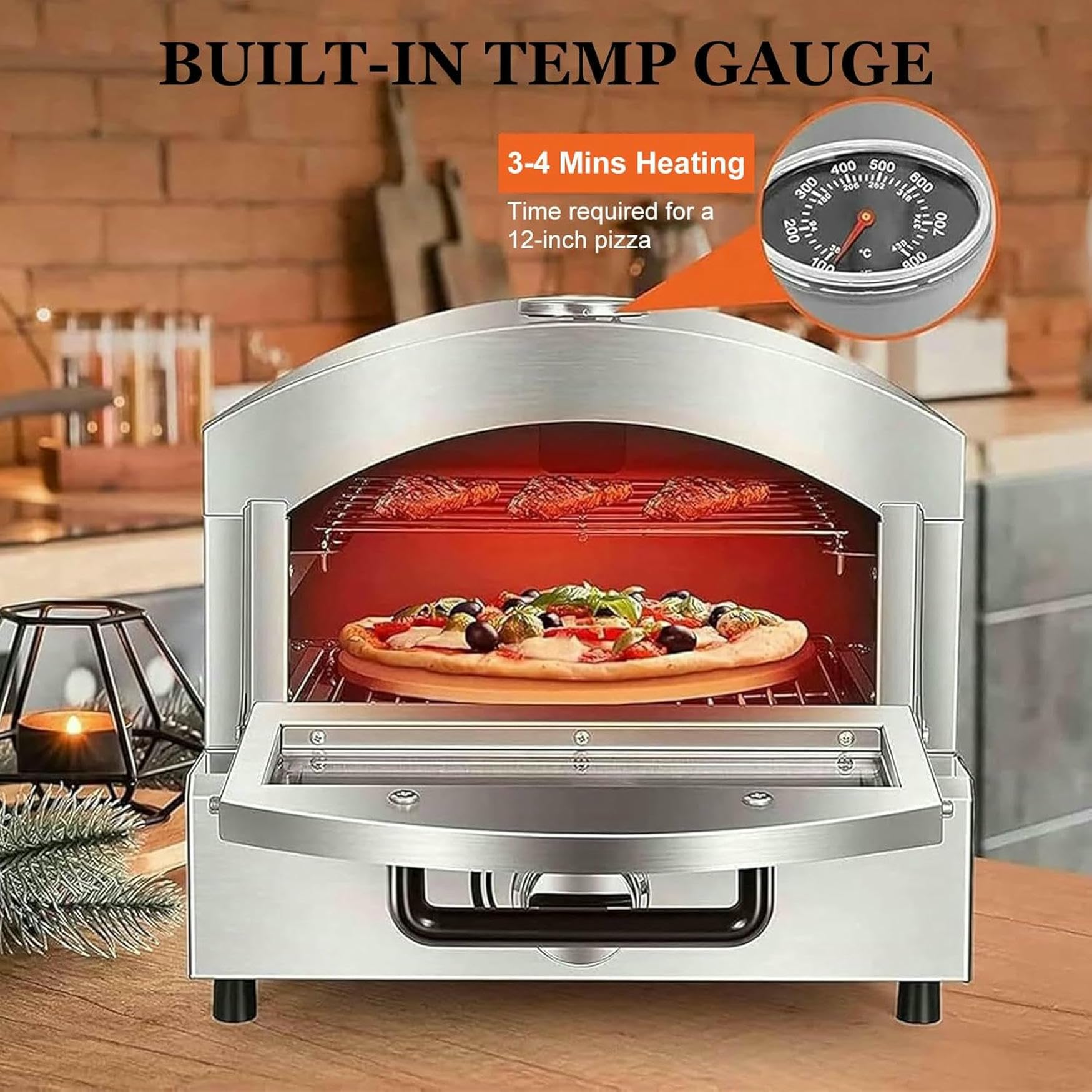 Elektryczny Piekarnik Do Pizzy/gaz Blatowy A, 12-Calowy Komercyjny Piekarnik Do Pizzy, Regulowana Temperatura, Światło Piekarnika I 60-Minutowy Zegar, 110 V