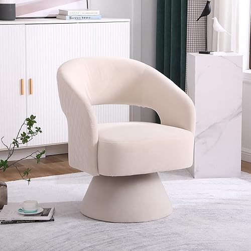 SSLine Silla giratoria con diseño de barril, moderna silla tapizada para sala de estar, cómodo sofá individual de terciopelo con respaldo abierto y