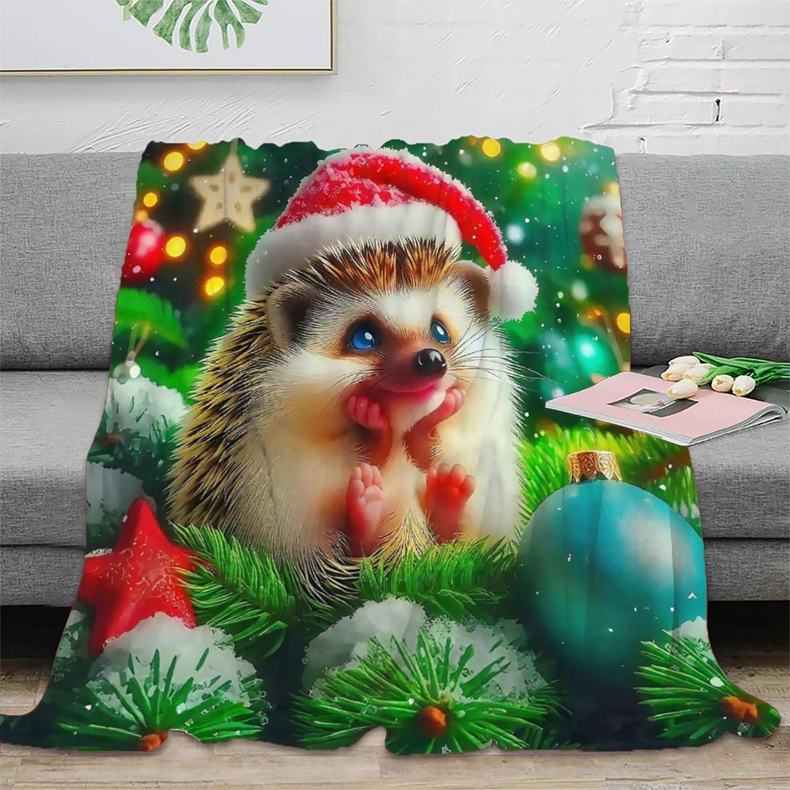 Couverture hérisson 3D en peluche microfibre douce pour canapé et lit 100x130cm