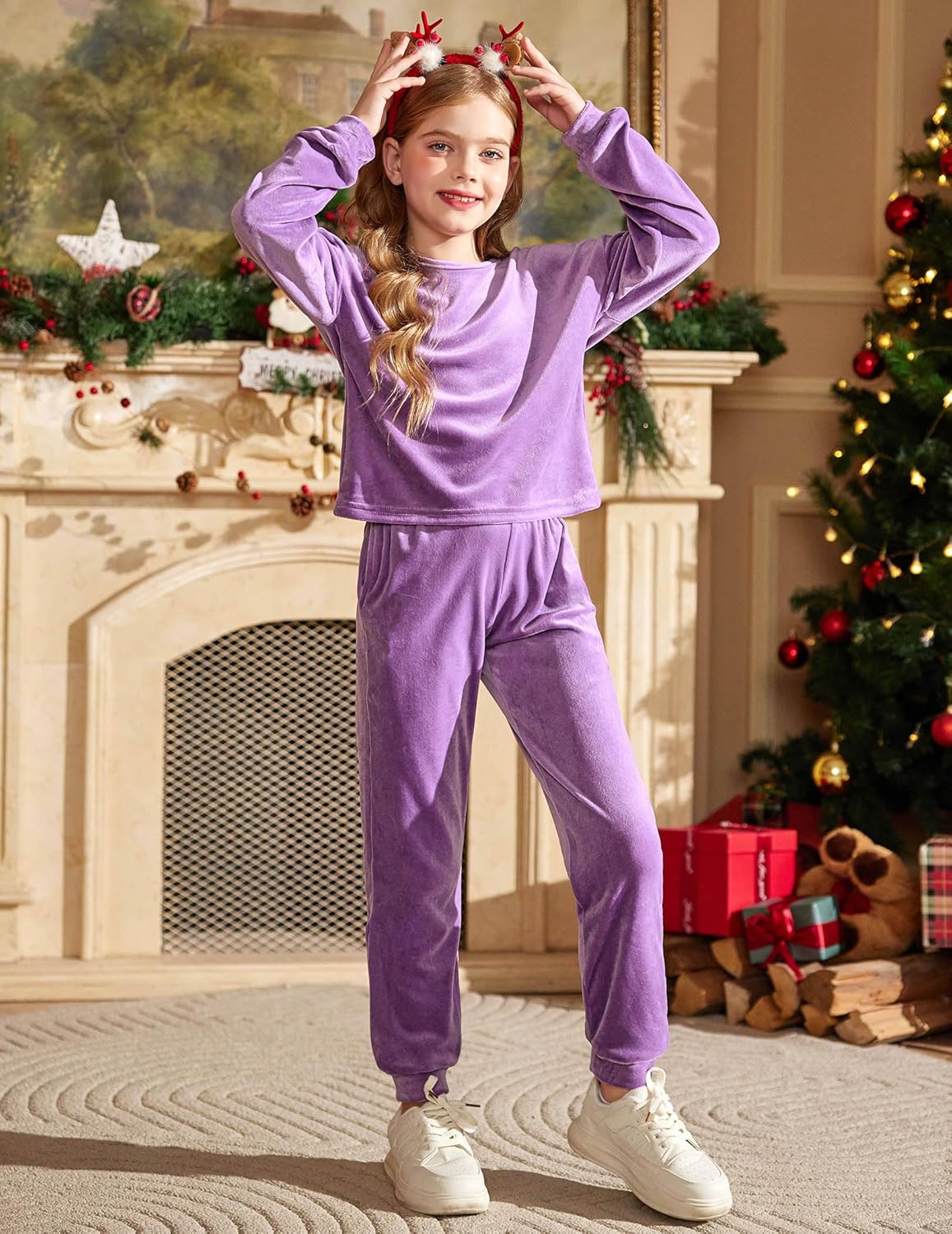 Arshiner Girls 2 Piece Outfit Sweatsuits Set Kids Velour Sweatshirts & Sweatpants Tracksuits Set for Girls - Image 5