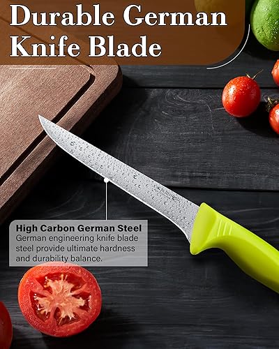 Vista 59 de Cook N Home Juego de cuchillos de deshuesado de 6 pulgadas, acero inoxidable de alto carbono, flexibles curvados y rectos, cuchillos de cocina de 2