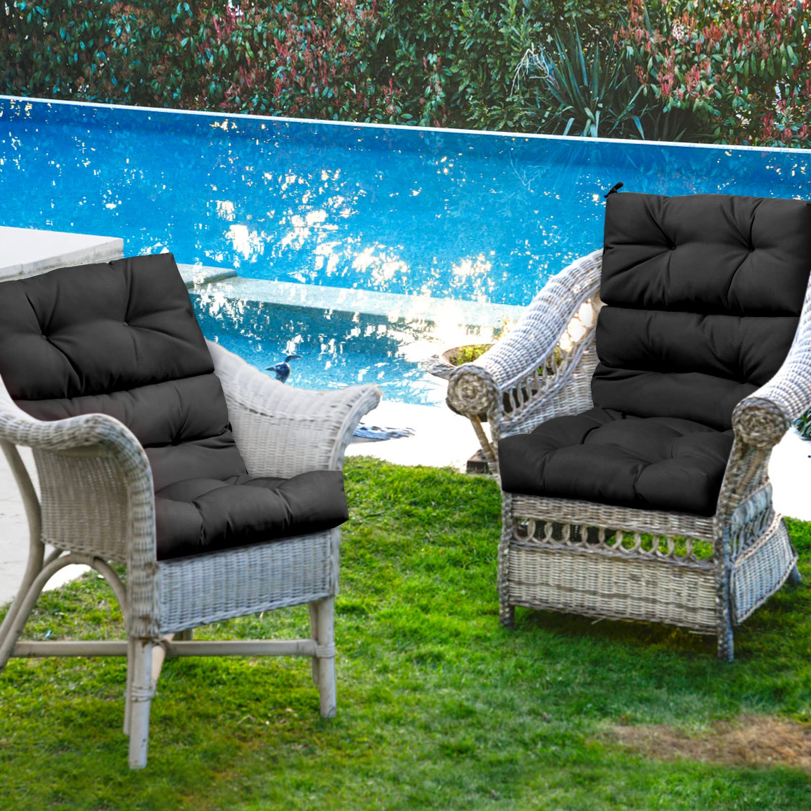 COSTWAY Cuscino Imbottito per Poltrona Sdraio Relax, Cuscino a 3 Pieghe per Sdraio e Lettino, Cuscino Prendisole con Corda, per Interno ed Esterno, 117 x 56 x 12 cm (1, Nero)