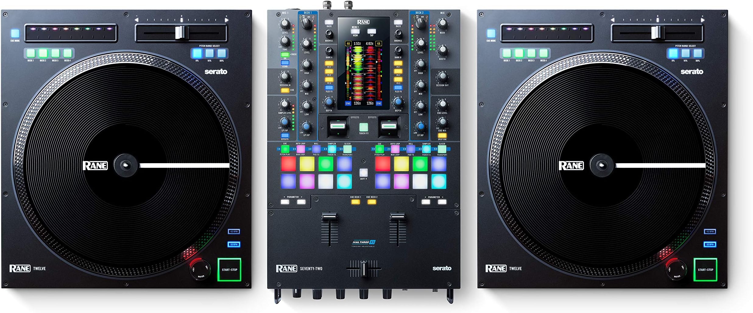 SEVENTY-TWO & TWELVE Bundle | Complete DJ System Including a Rane DJ SEVENTY-TWO Mixer and 2 TWELVE Motorised Control Turntables