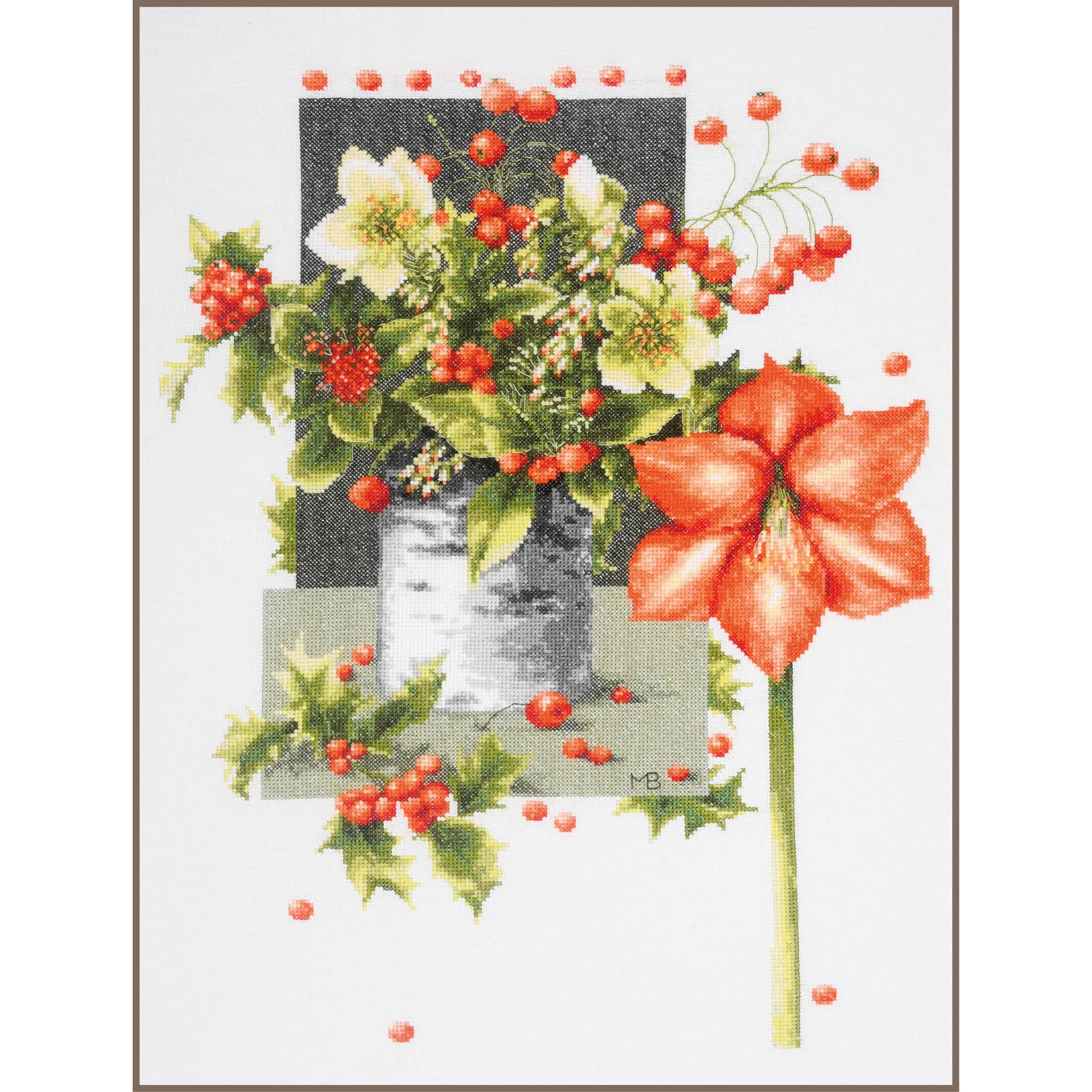 Lanarte Kit Punto Croce Contato HOLLY JOLLY AMARYLLIS Decorativi Per Pareti ca. 39 x 51 cm Set Fai Da Te Creativo Adulti Ricamo Casa Decor Arte Da Parete Kit Per Hobby Cross Stitch