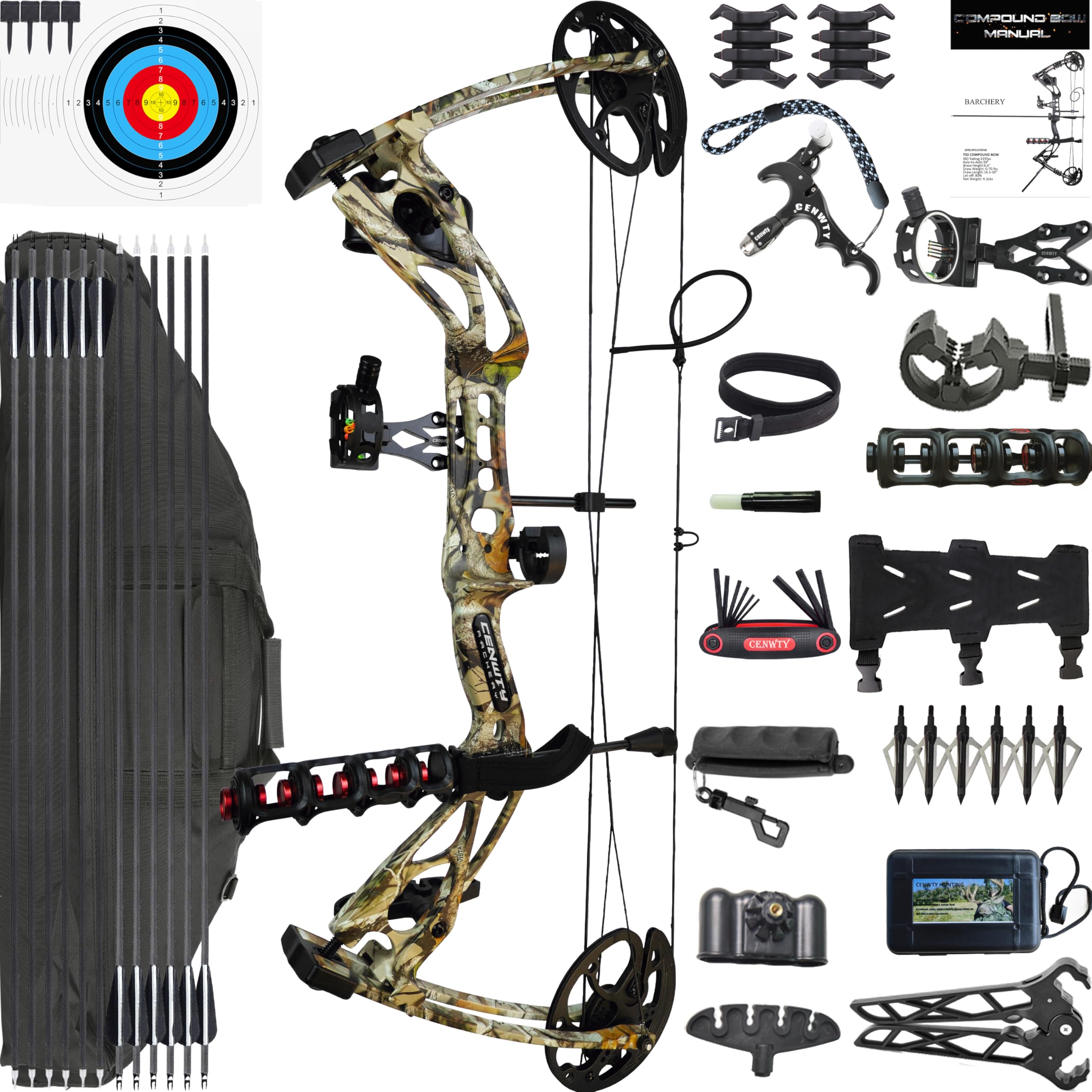 Arco Compound Set PRO Adulto 0-70 LBS Arco da Caccia e Pesca con L'Arco Freccia e Arco Composto Set Arco per Tiro con L'Arco Caccia Bersaglio Pratica Mancini Destrorsi