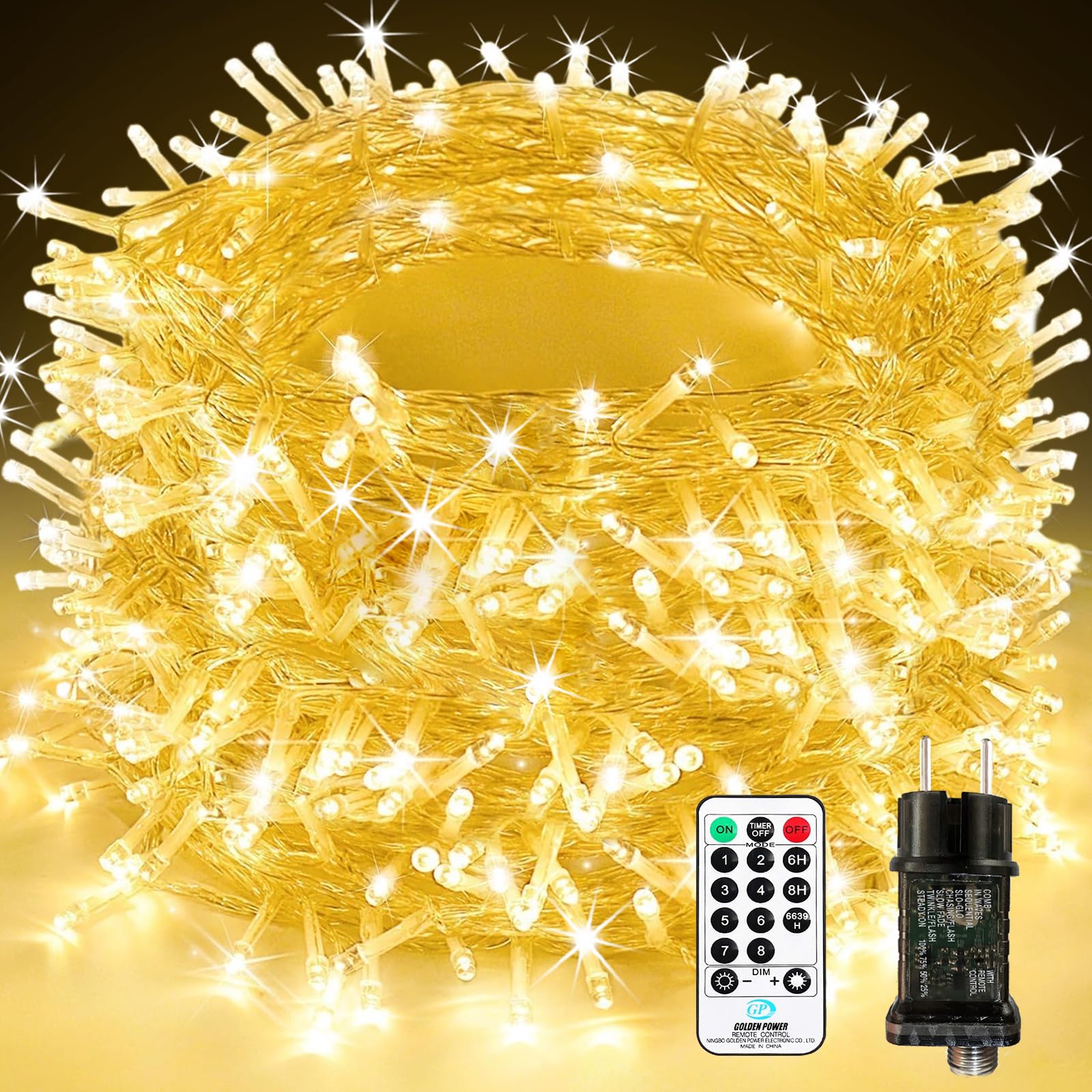 LED Lichterkette Außen Strombetrieben, 100M 1000 LED Lichterkette Weihnachten mit Fernbedienung Timer Merkfunktion, 8 Modi Wasserdicht für Innen Außen Garten Party Hochzeit Weihnachtsdeko, Warmweiß