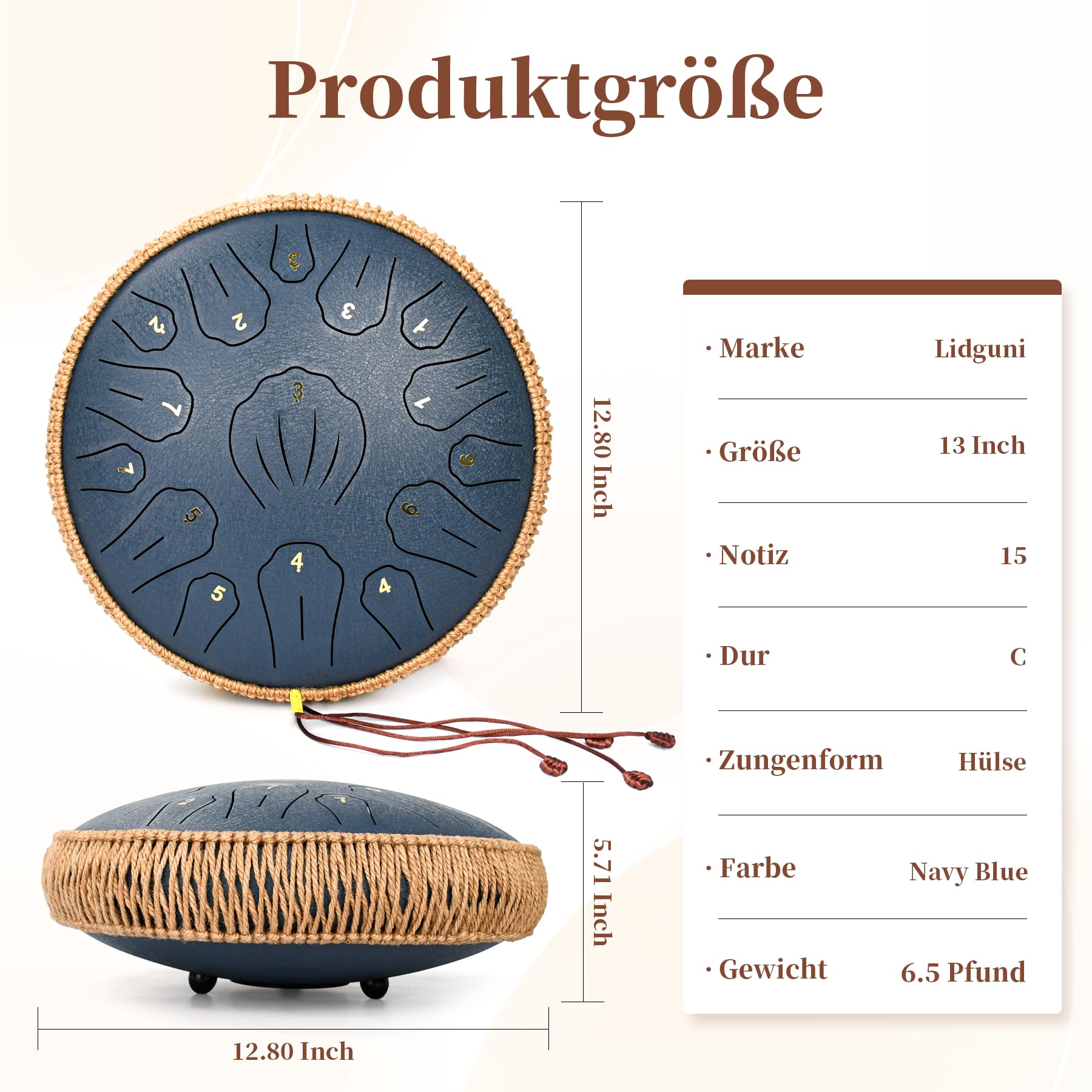 Steel Tongue Drum - 33 cm - Tambour à langue en acier à 15 tons - Instrument de musique à main pour adultes et enfants - Avec carnet de partitions, maillets et sac de transport - Do majeur - Bleu