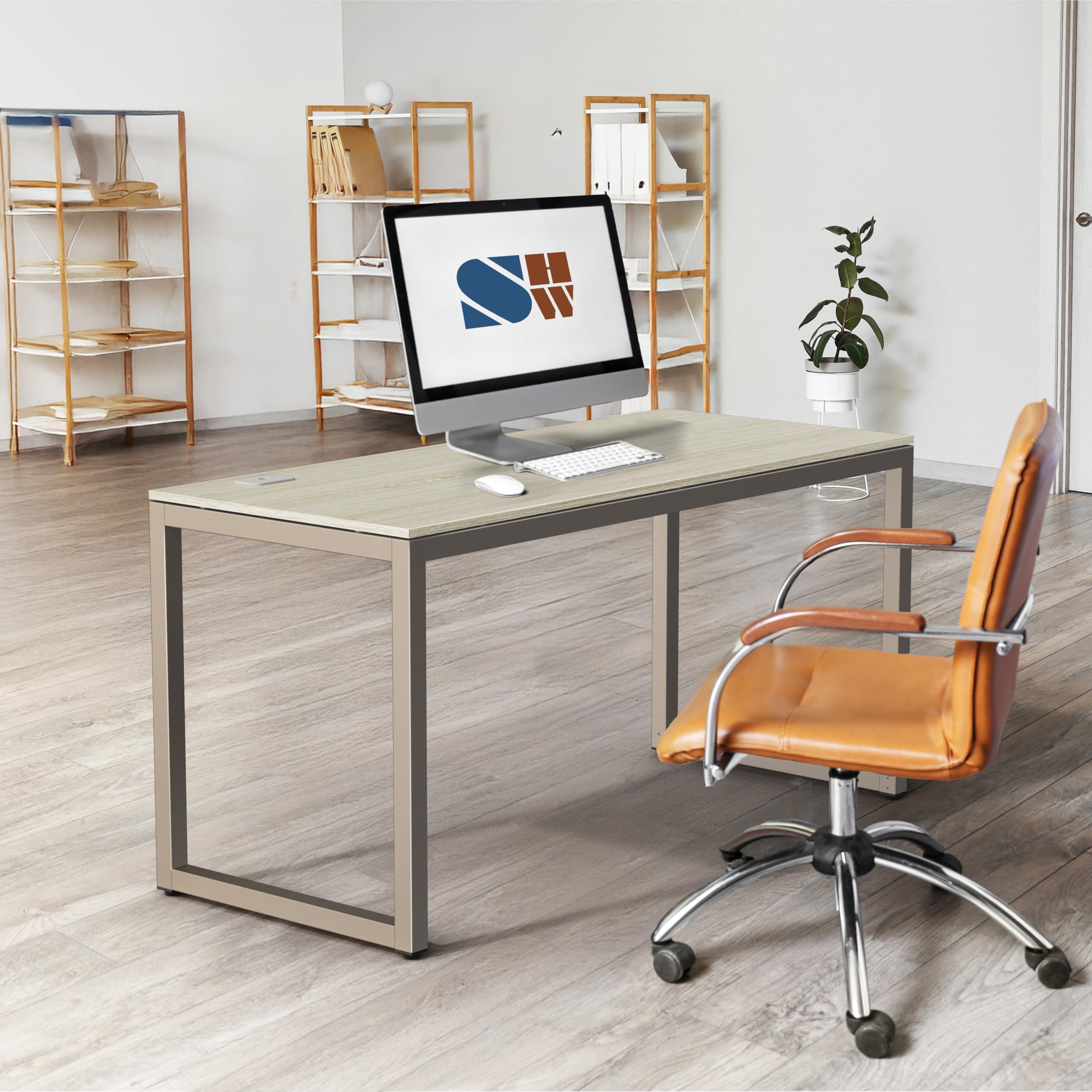 SHW Bureau d'ordinateur de bureau de qualité commerciale, 122 cm, érable