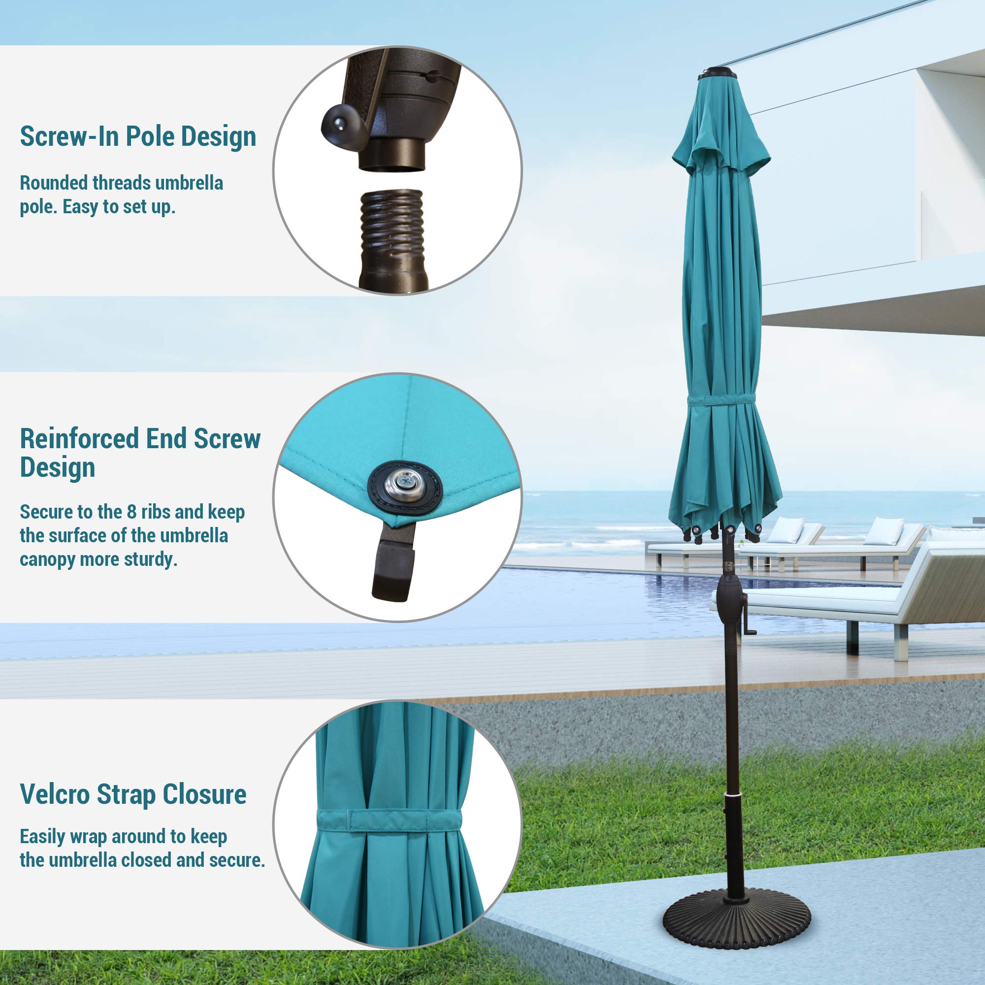 Abba Patio 9ft Patio Umbrella Outdoor Market Table Umbrella with Push