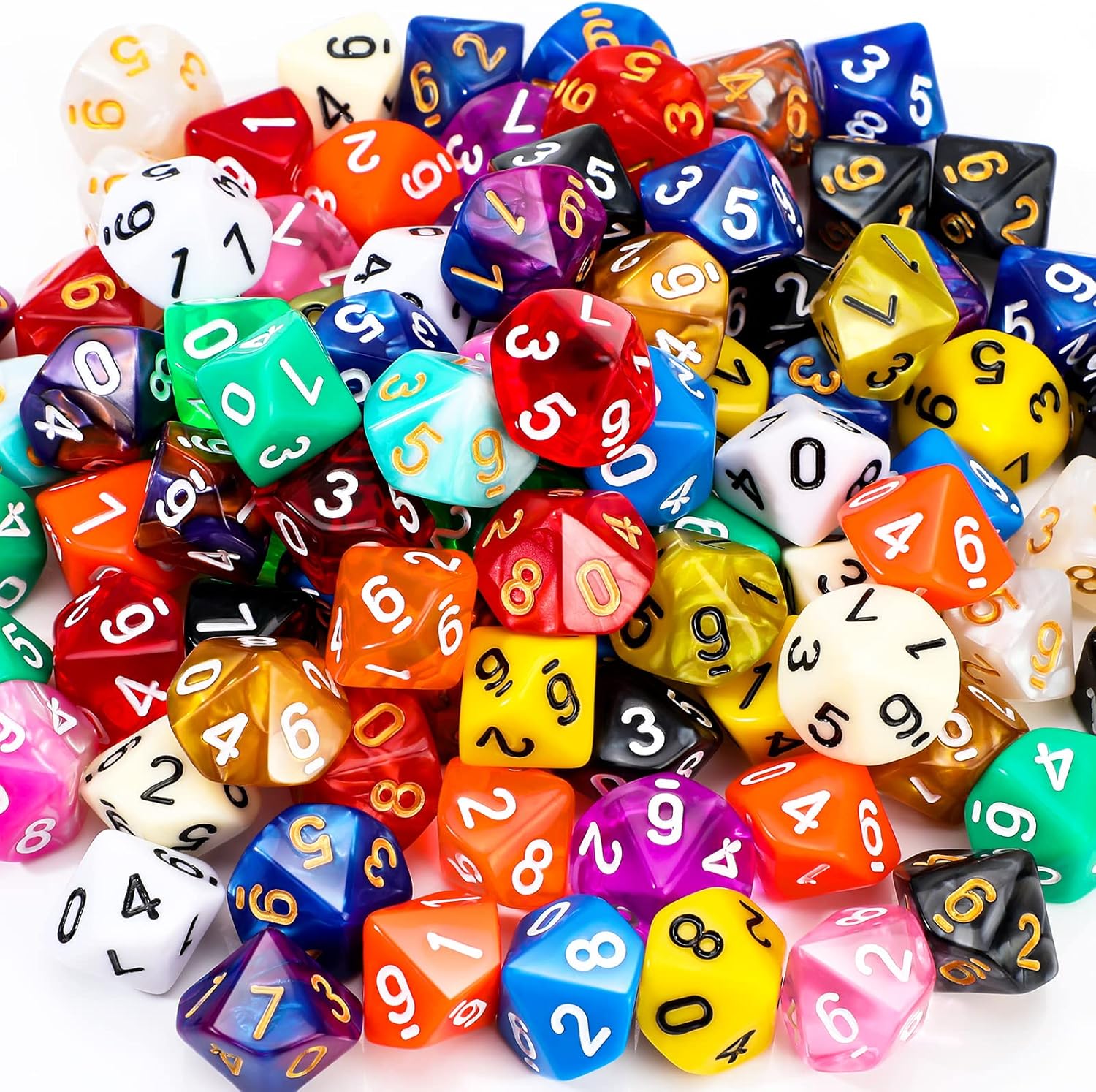 Skylety 200 Pieces Polyhedral Dice Sets with Black Pouch Compatible with RPG MTG Tabletop Role Playing Table Games Multi Colored Assortment (10 Sided Style)