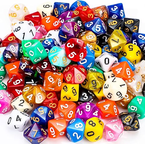 Skylety Juego de 200 dados poliédricos con bolsa negra compatible con juegos de mesa RPG MTG, surtido multicolor (estilo de 10 caras)
