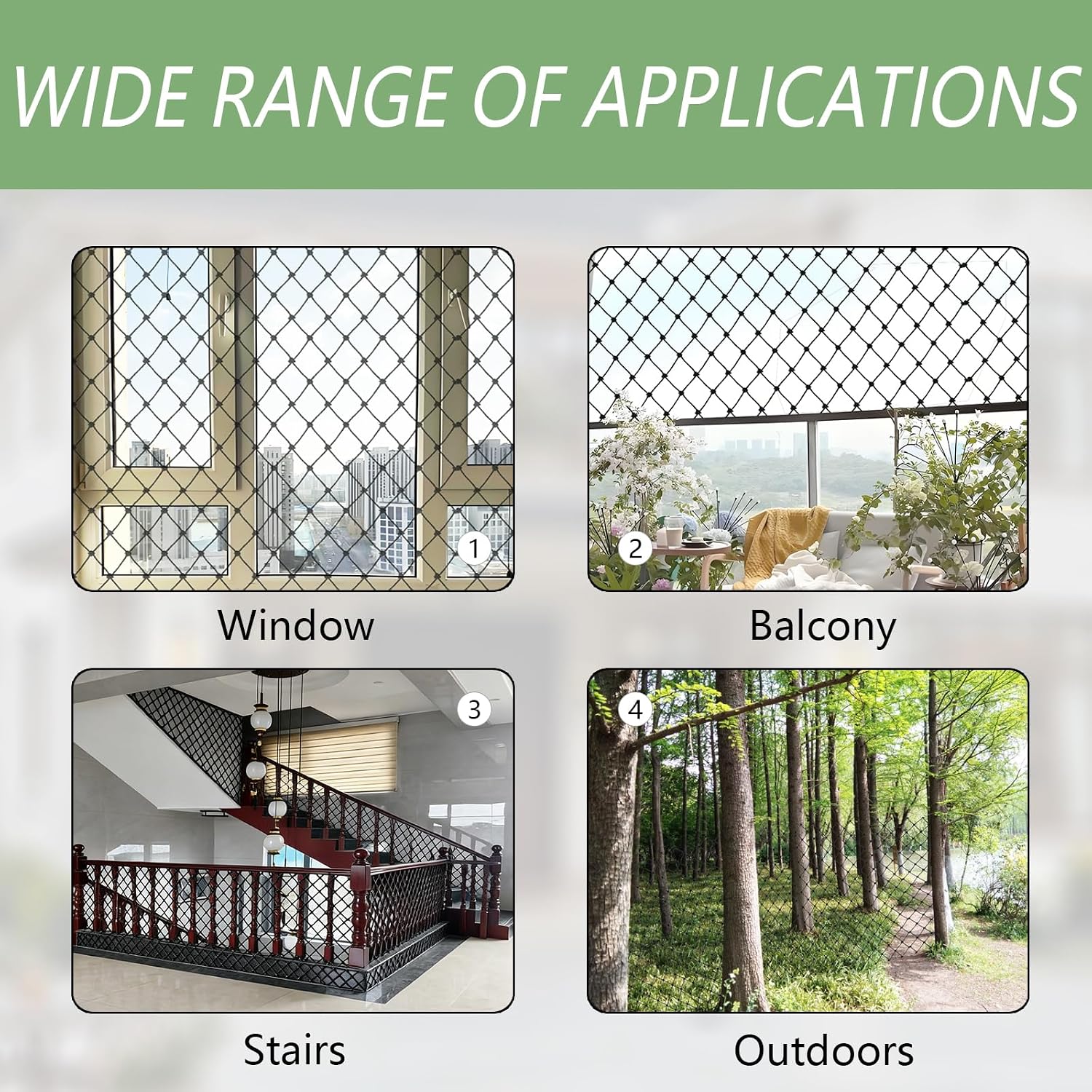 Cat Balcony Netting, Cat Net Pet Anti-Fall Safety Netting,10x6.6ft | Tear-Resistant, Thickened Nylon Dogs Cats Climbing Net, Large Pet Mesh Fence for Balcony, Stair, Window, Outdoors
