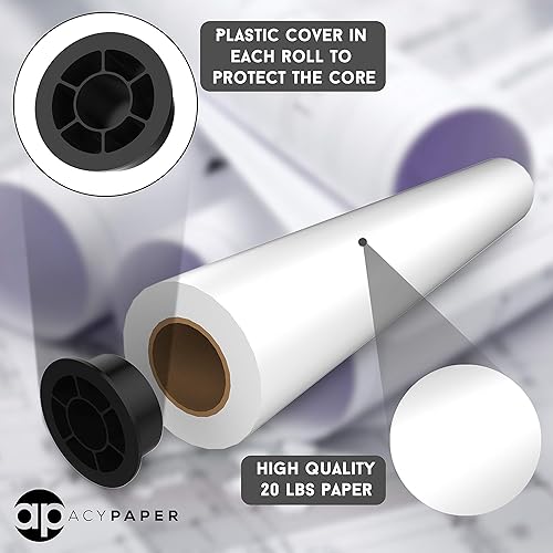 Miniatura 2 de Paquete económico de 8 rollos. Papel trazador de 24 x 150, rollos de papel CAD, papel de enlace de 20 libras en núcleo de 2" para impresión CAD en