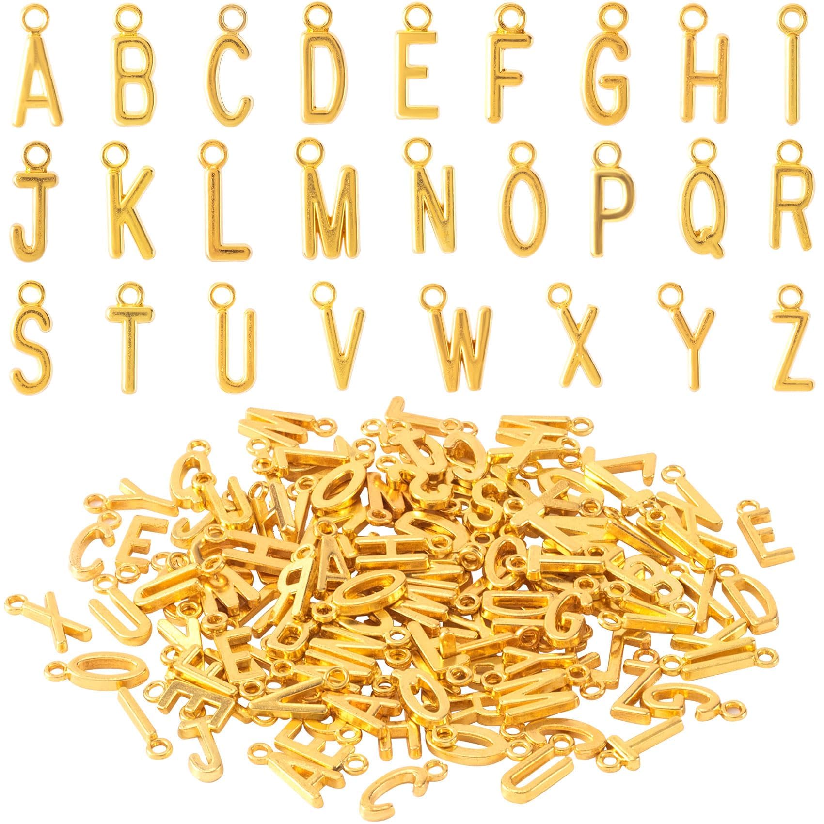 Letter Charms, 52 Pcs Gold Letter Charms, 2 Sets A-Z Alpabet Beads for Jewelry Making, Bulk Letters Pendant Charms for Necklaces, Bracelet, Earrings, DIY Crafts (Gold, 15x10mm)