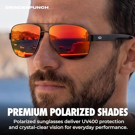 grinderPUNCH Mens Polarized Aviator Sunglasses UV400 Classic Retro Fashion