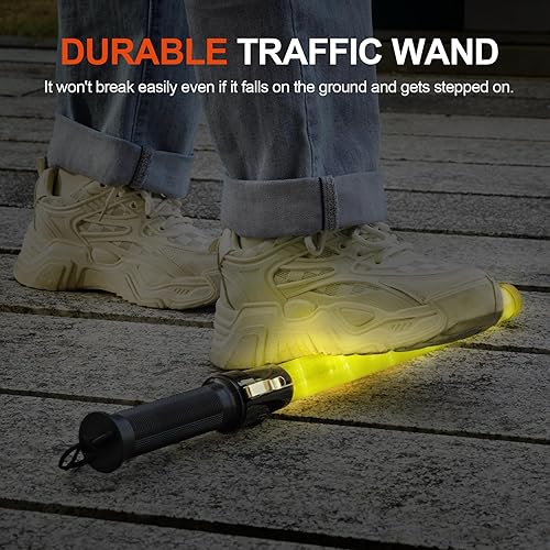 Miniatura 4 de Varita de tráfico, varita de control de tráfico LED amarilla de 21 pulgadas con 2 modos de parpadeo, bastón de seguridad de tráfico con clip lateral