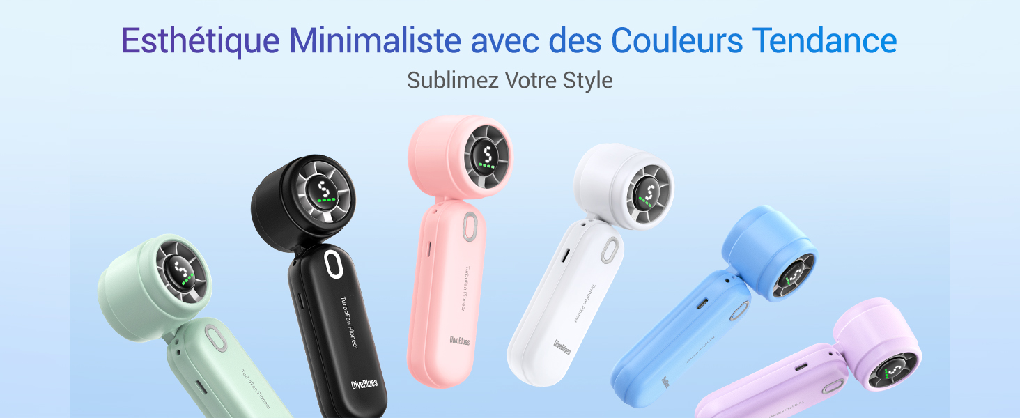 Iturbo Ventilateur Portable Haute Vitesse LED, 2000 mAh, 5 Vitesses, 6h Autonomie, Mini pour