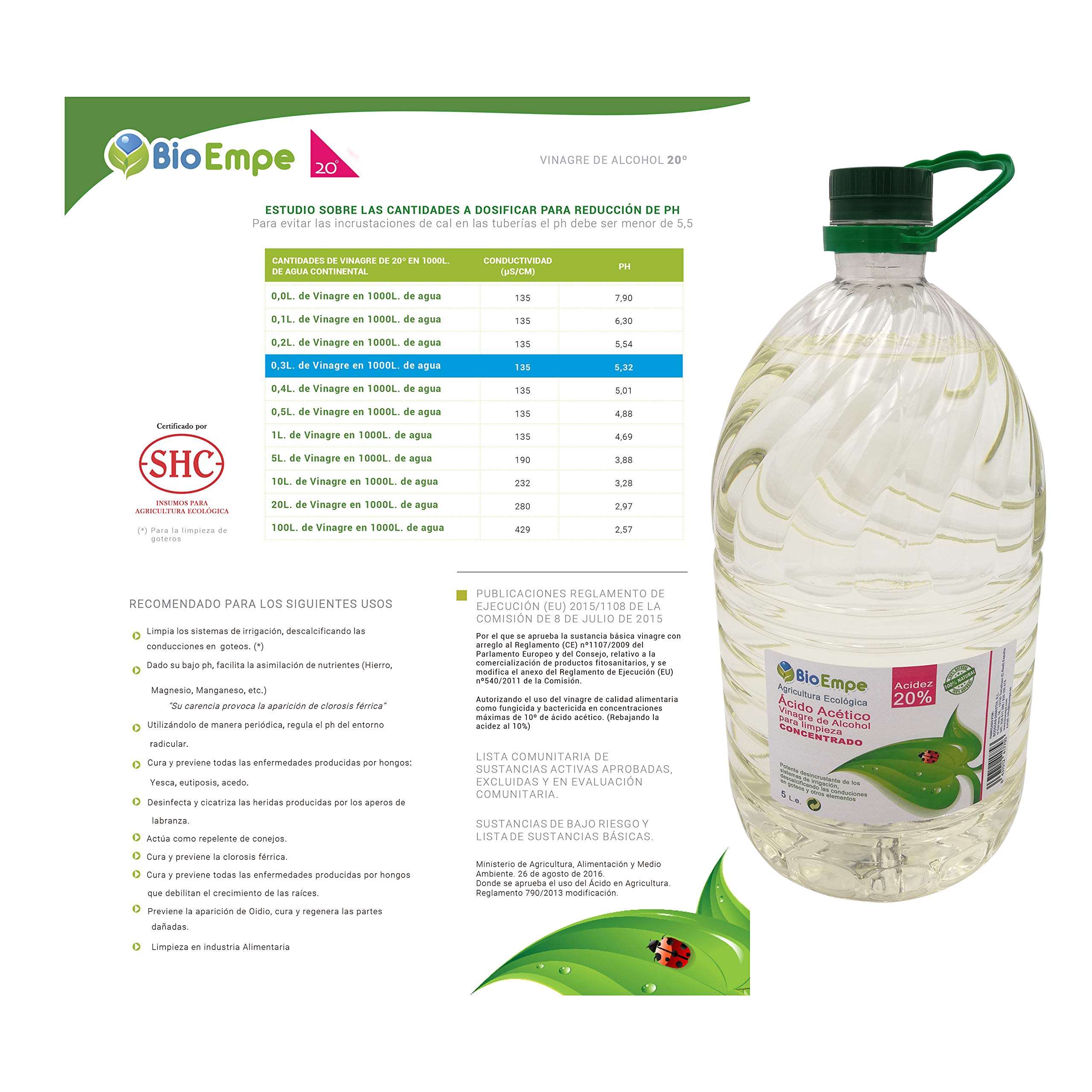 Herbicida Ecológico a Base de Vinagre Concentrado de Alcohol de Cereal al 20%. Caja de 3 garrafas de 5L