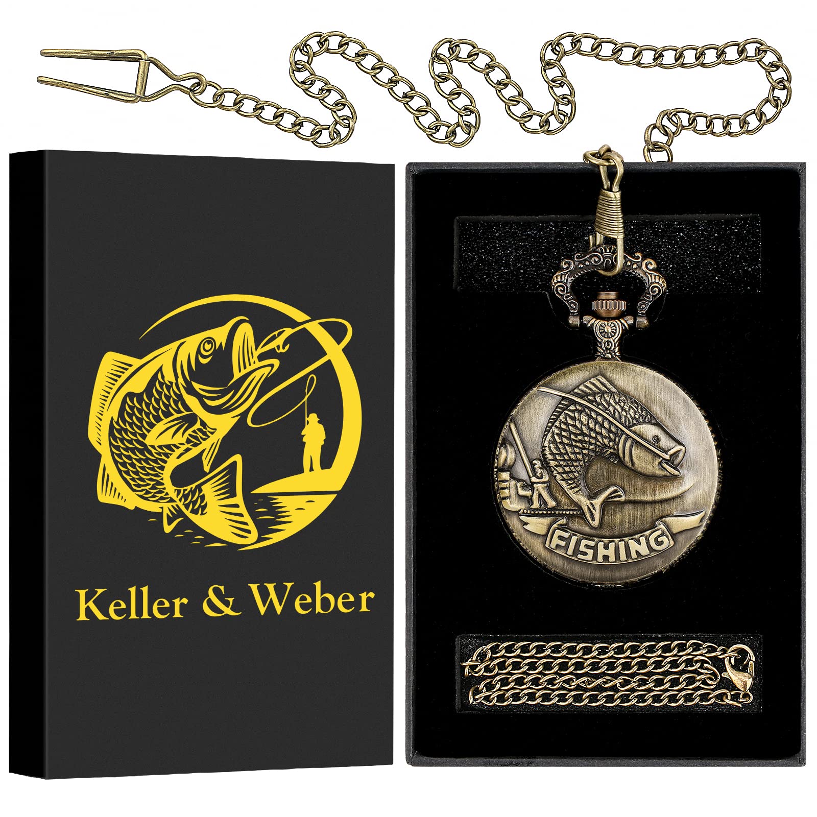 Keller &amp; Weber Vintage Quartz Fob Pocket Watches for Men Women,Anniversary Presents,Birthday Christmas Gifts,Necklace Clock Gifts for Male Husband,Gift Box and Card
