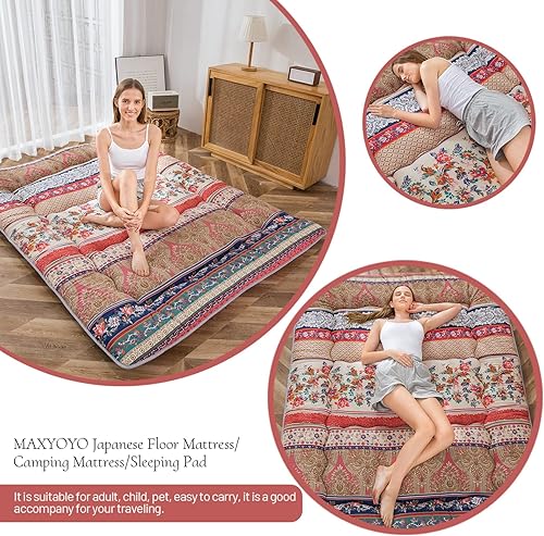 Miniatura 153 de Colchón futón japonés de piso gris constelación, de piso tatami, portátil, para acampar, para niños, sofá cama plegable enrollable con protector de