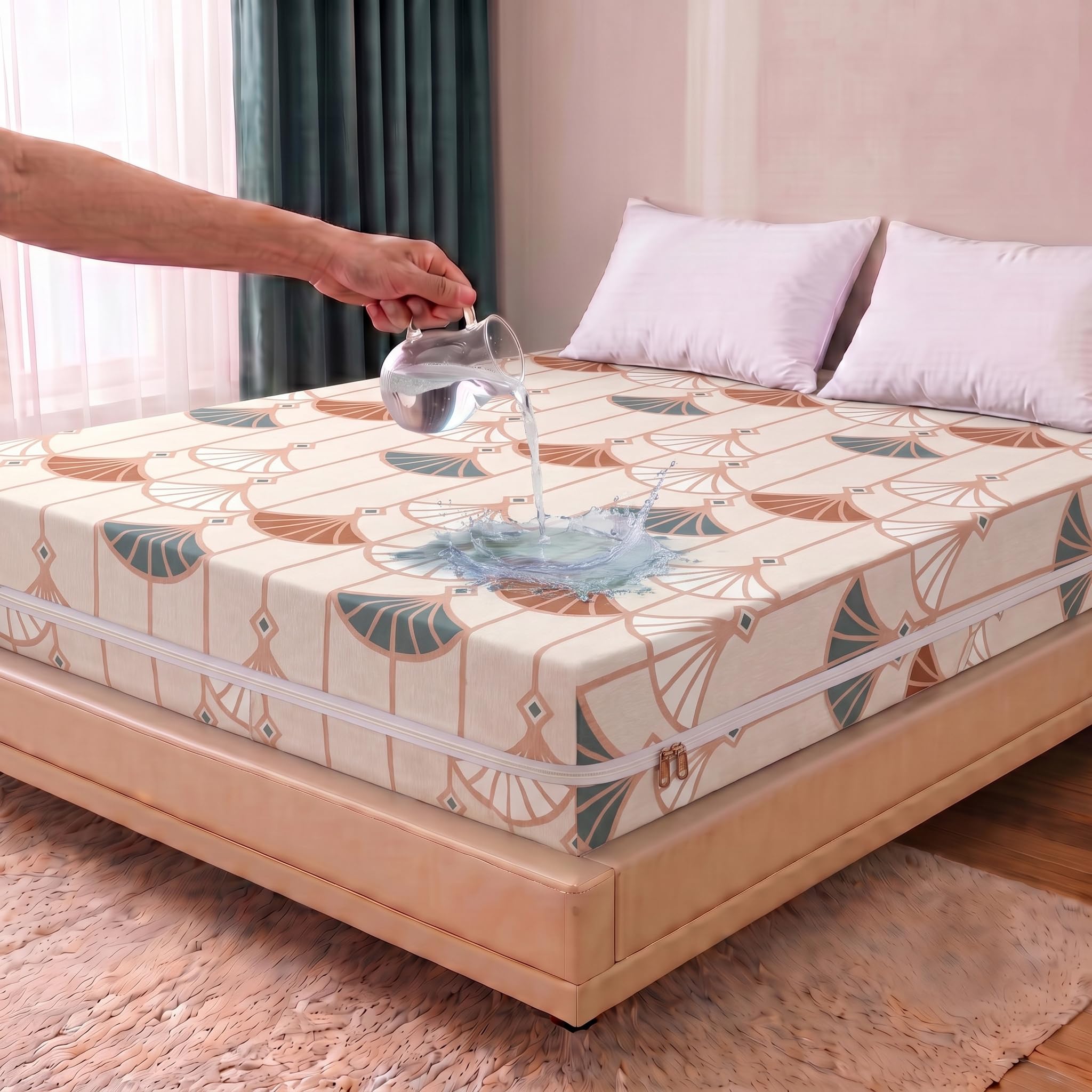 WELLFIT® Waterproof Premium Glace Cotton 300 TC Mattress Protector Single Size | 36x72x6 Inches | Bed Cover with Zip | Mattress Cover with Zipper Chain | 3x6 Ft Mattresses