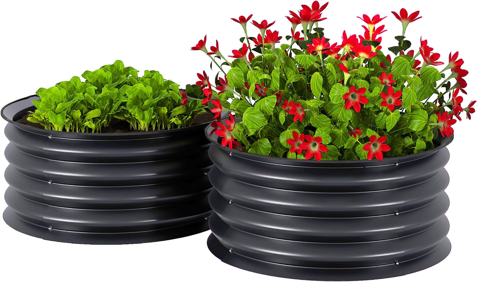2Pcs Galvanised Steel Raised Beds for Garden, 60x60x30cm Dark Grey | Outdoor Elevated Planter Box, Safety Edging, Easy-to-assemble Stock Tank, Growing Flowers, Herbs and Vegetables